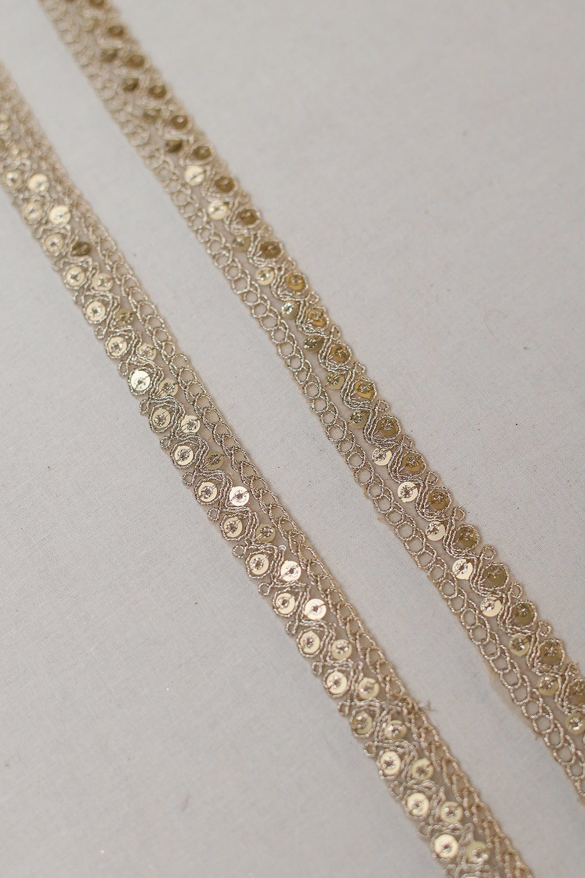 Gold Zari With Sequins Embroidered Lace (9 Meters) - doeraa