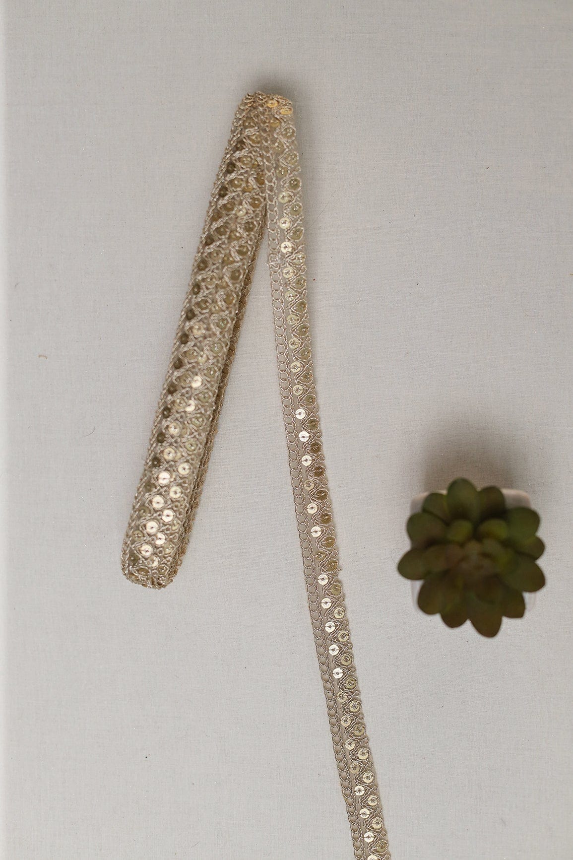 Gold Zari With Sequins Embroidered Lace (9 Meters) - doeraa