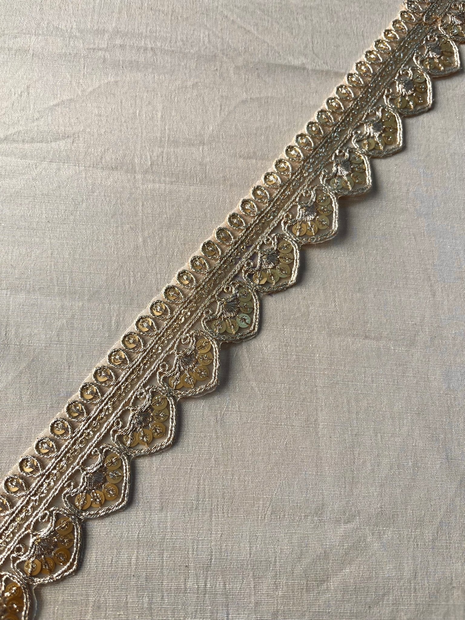 Gold Zari With Sequins Embroidered Scallop Lace (9 Meters) - doeraa