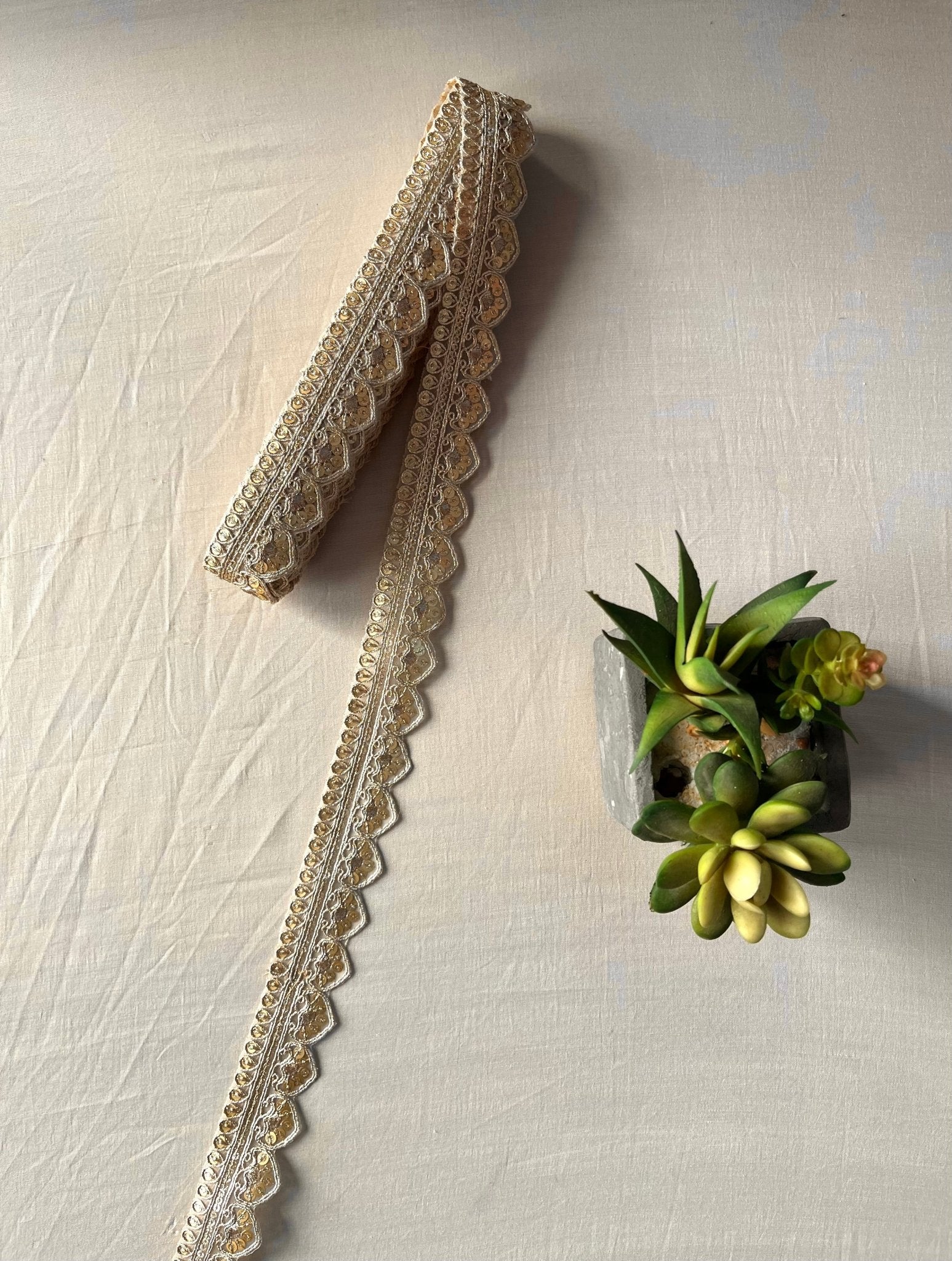 Gold Zari With Sequins Embroidered Scallop Lace (9 Meters) - doeraa