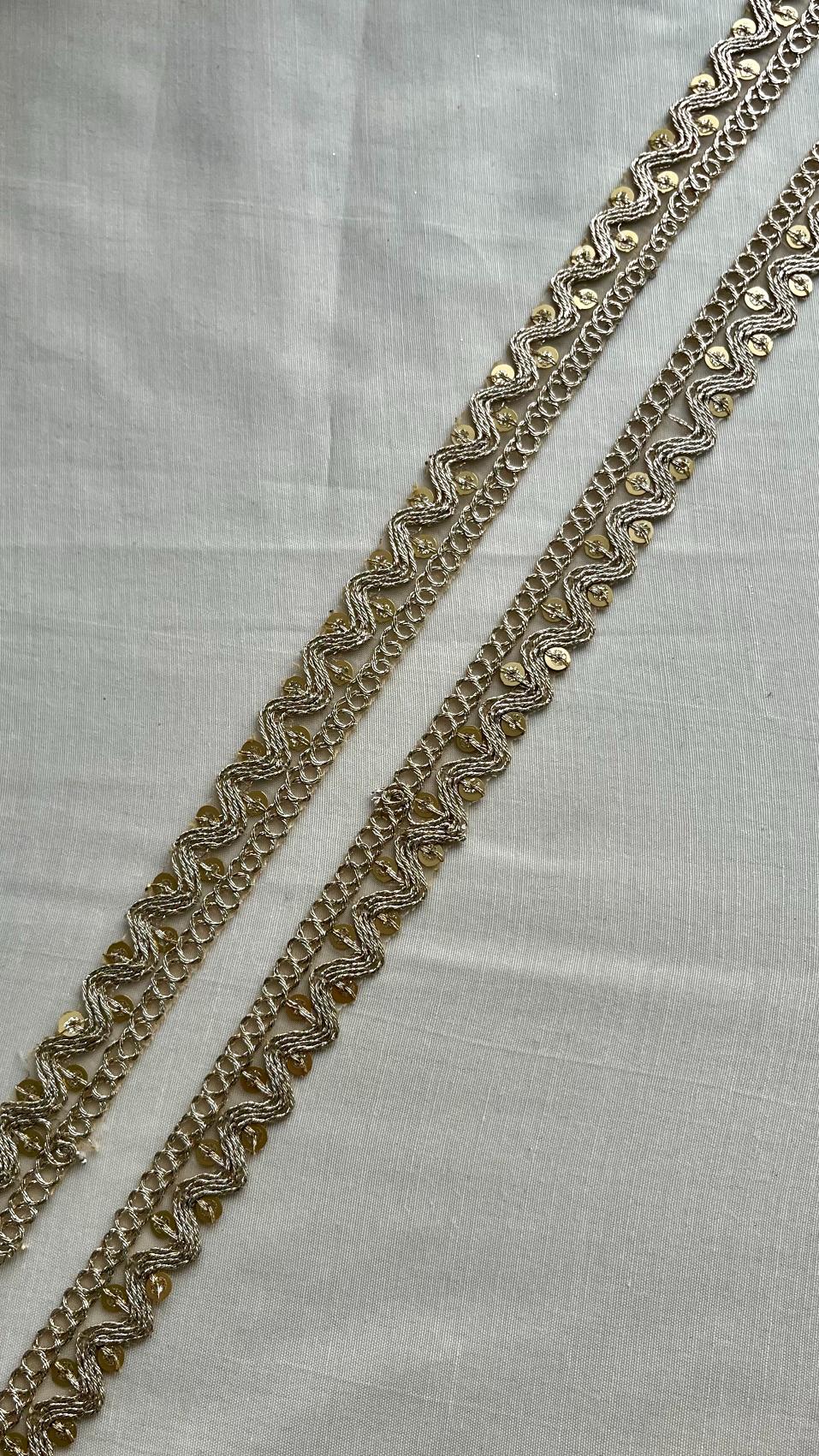 Gold Zari With Sequins Wavy Embroidered Lace (9 Meters) - doeraa