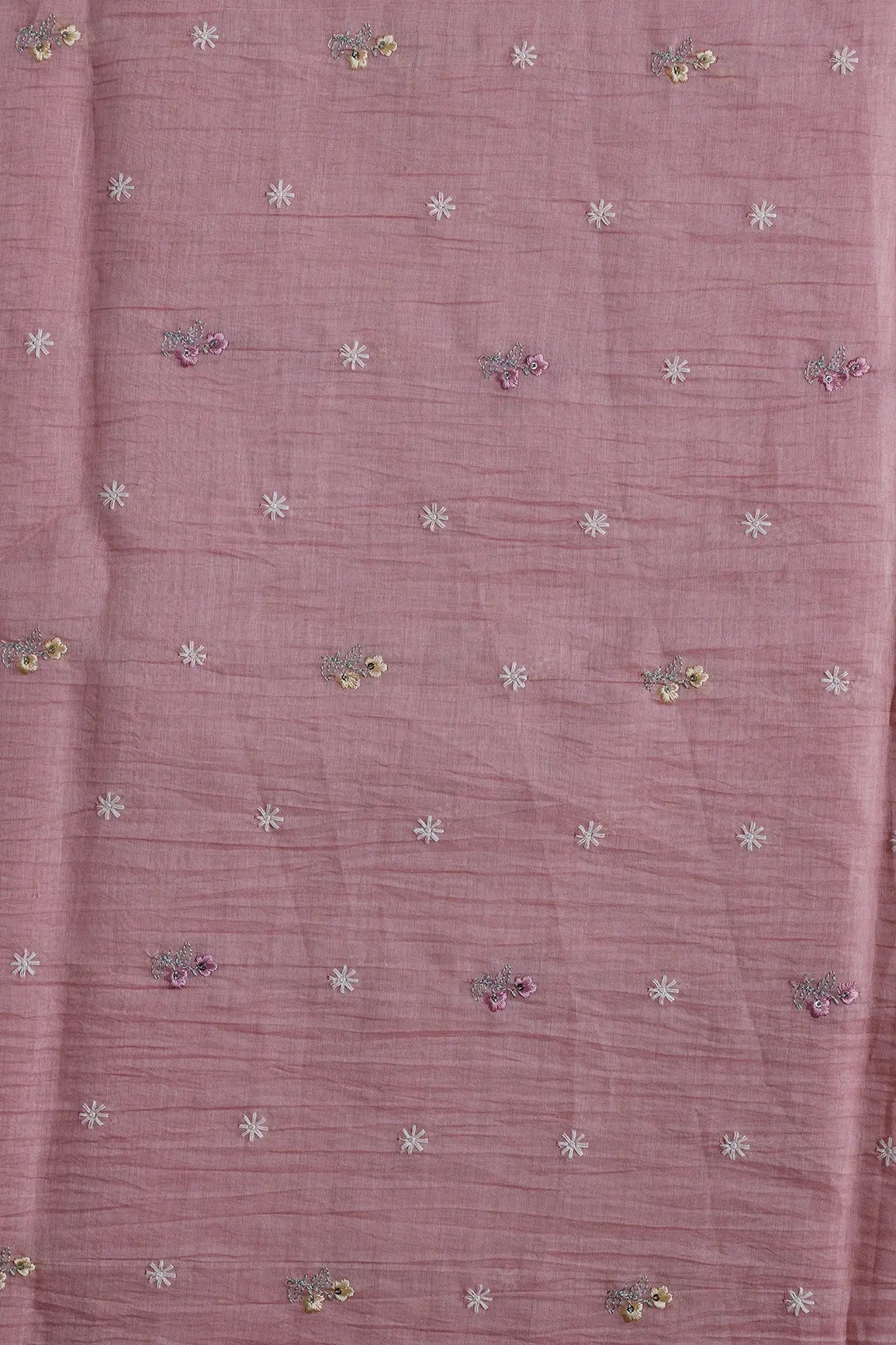 Gorgeous Multi Thread With Sequins Floral Embroidery Work On Pastel Pink Pure Mul Chanderi Silk Fabric - doeraa