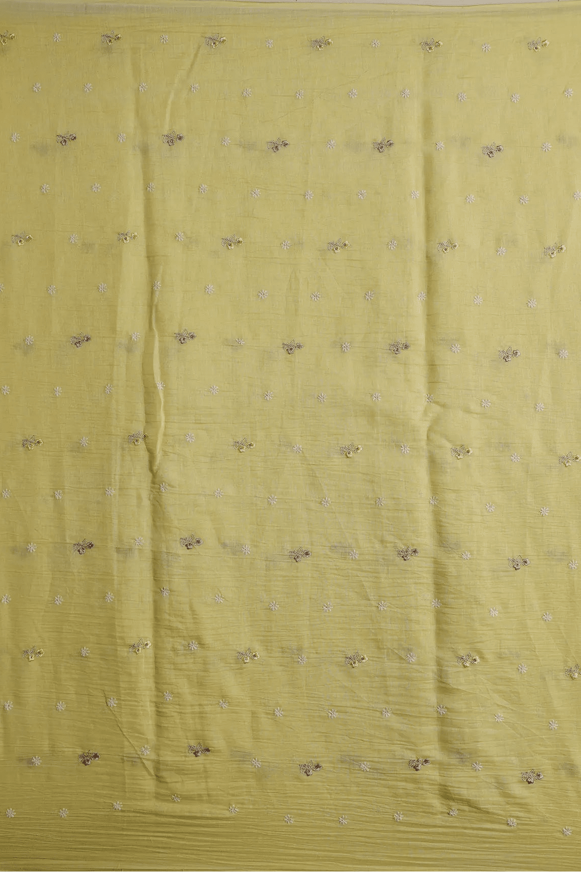 Gorgeous Multi Thread With Sequins Floral Embroidery Work On Pastel Yellow Pure Mul Chanderi Silk Fabric - doeraa