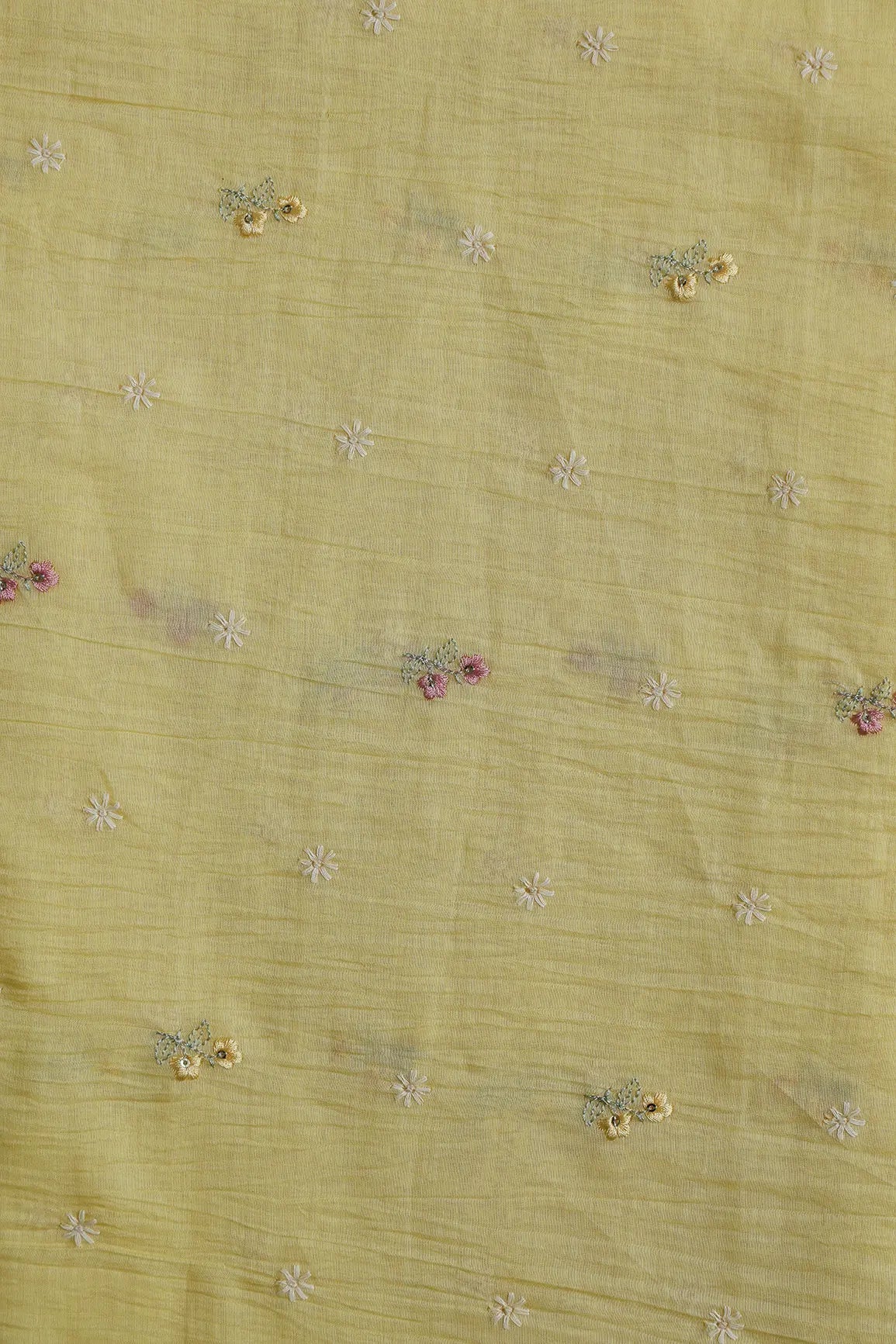 Gorgeous Multi Thread With Sequins Floral Embroidery Work On Pastel Yellow Pure Mul Chanderi Silk Fabric - doeraa