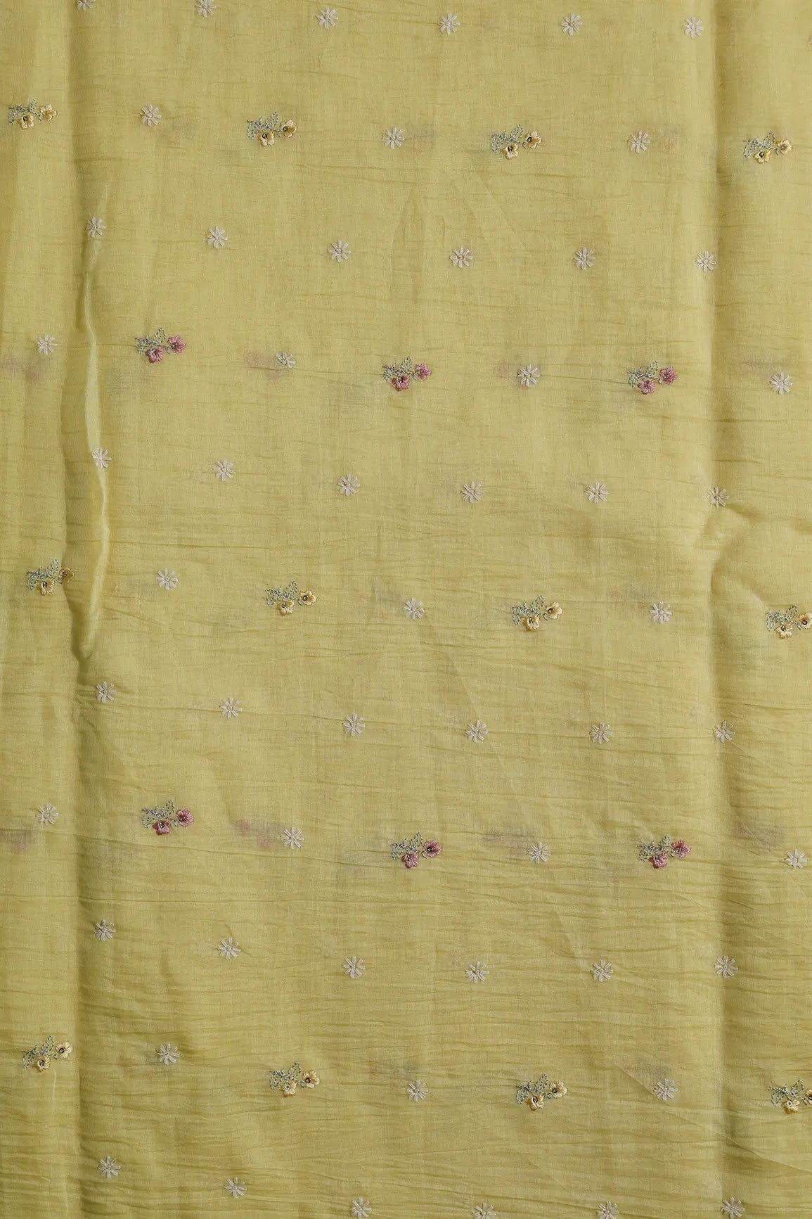 Gorgeous Multi Thread With Sequins Floral Embroidery Work On Pastel Yellow Pure Mul Chanderi Silk Fabric - doeraa