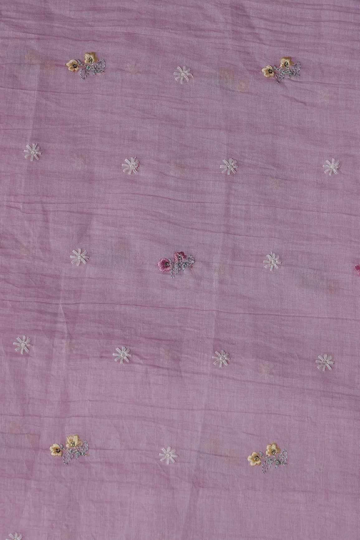 Gorgeous Multi Thread With Sequins Floral Embroidery Work On Pink Pure Mul Chanderi Silk Fabric - doeraa