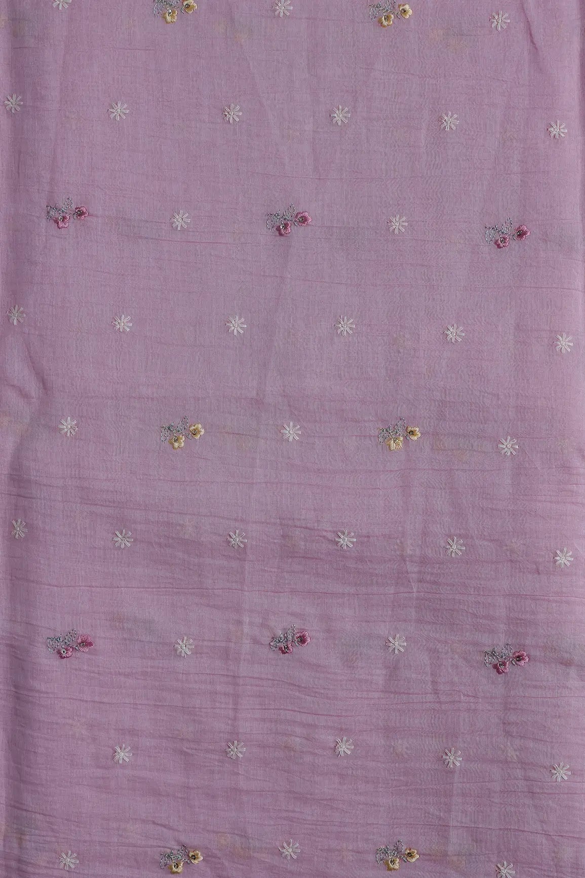 Gorgeous Multi Thread With Sequins Floral Embroidery Work On Pink Pure Mul Chanderi Silk Fabric - doeraa