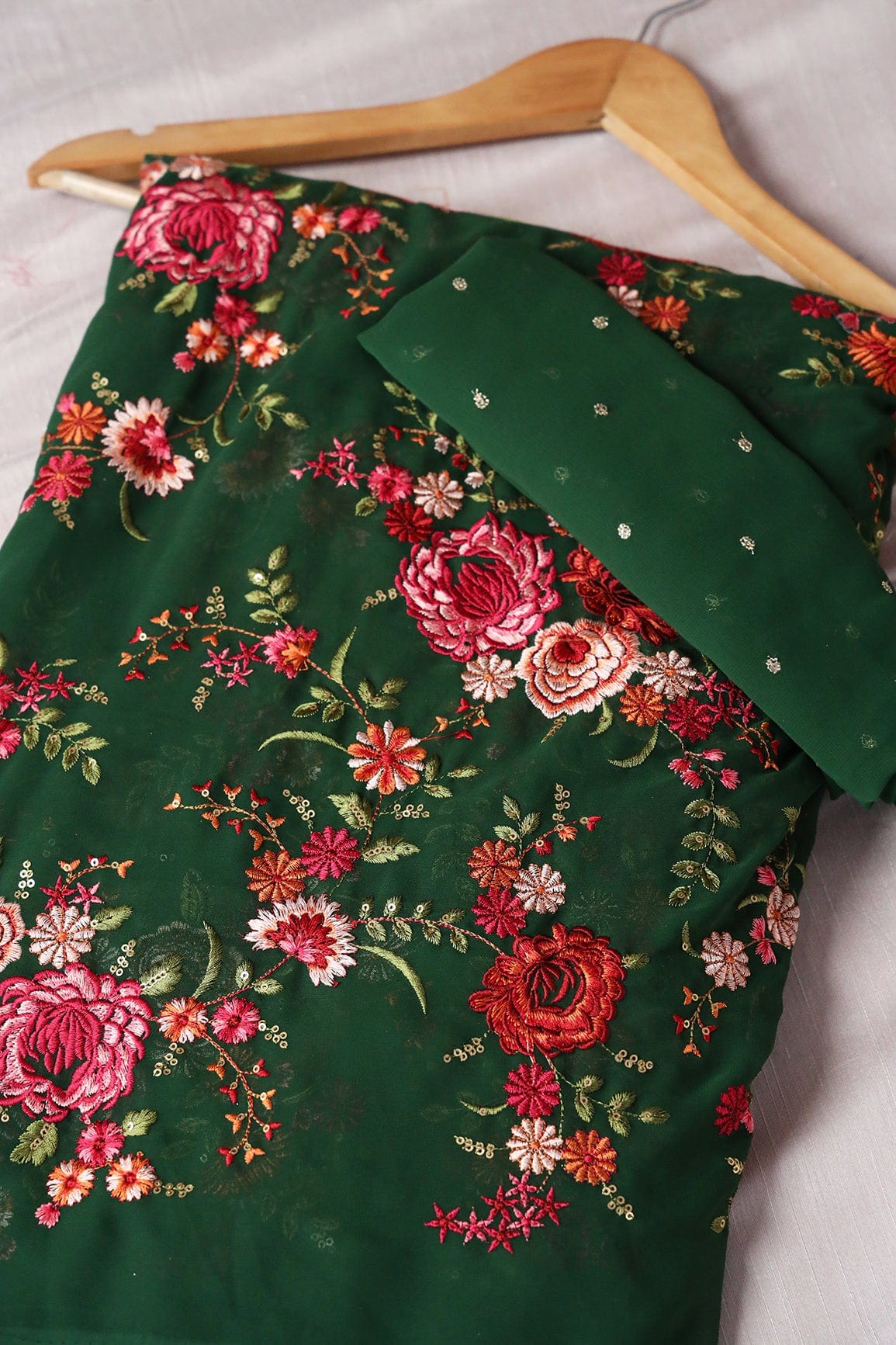 Green And Bottle Green Saree set (2 Piece) - doeraa