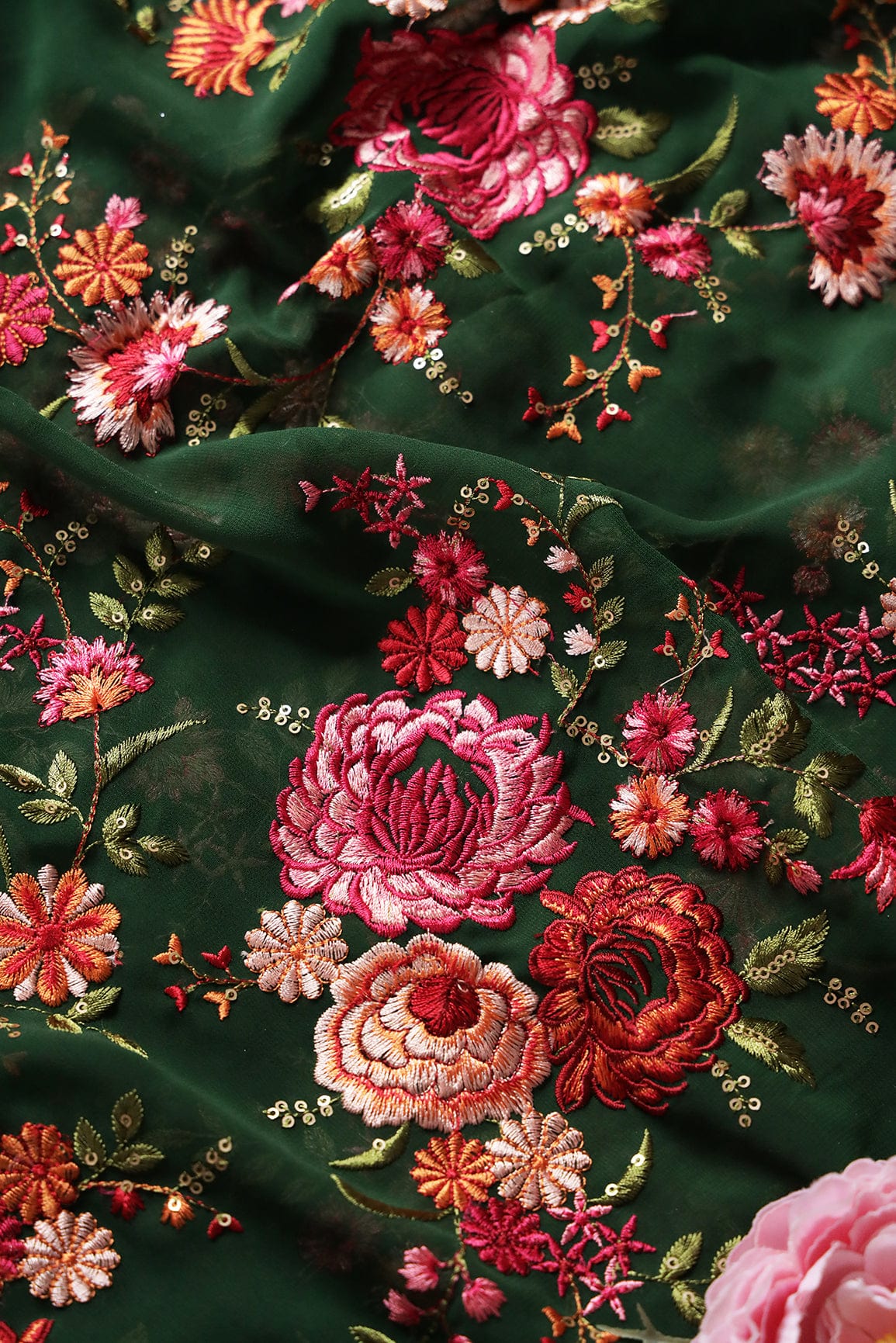 Green And Fuchsia Unstitched Suit (3 Piece) - doeraa