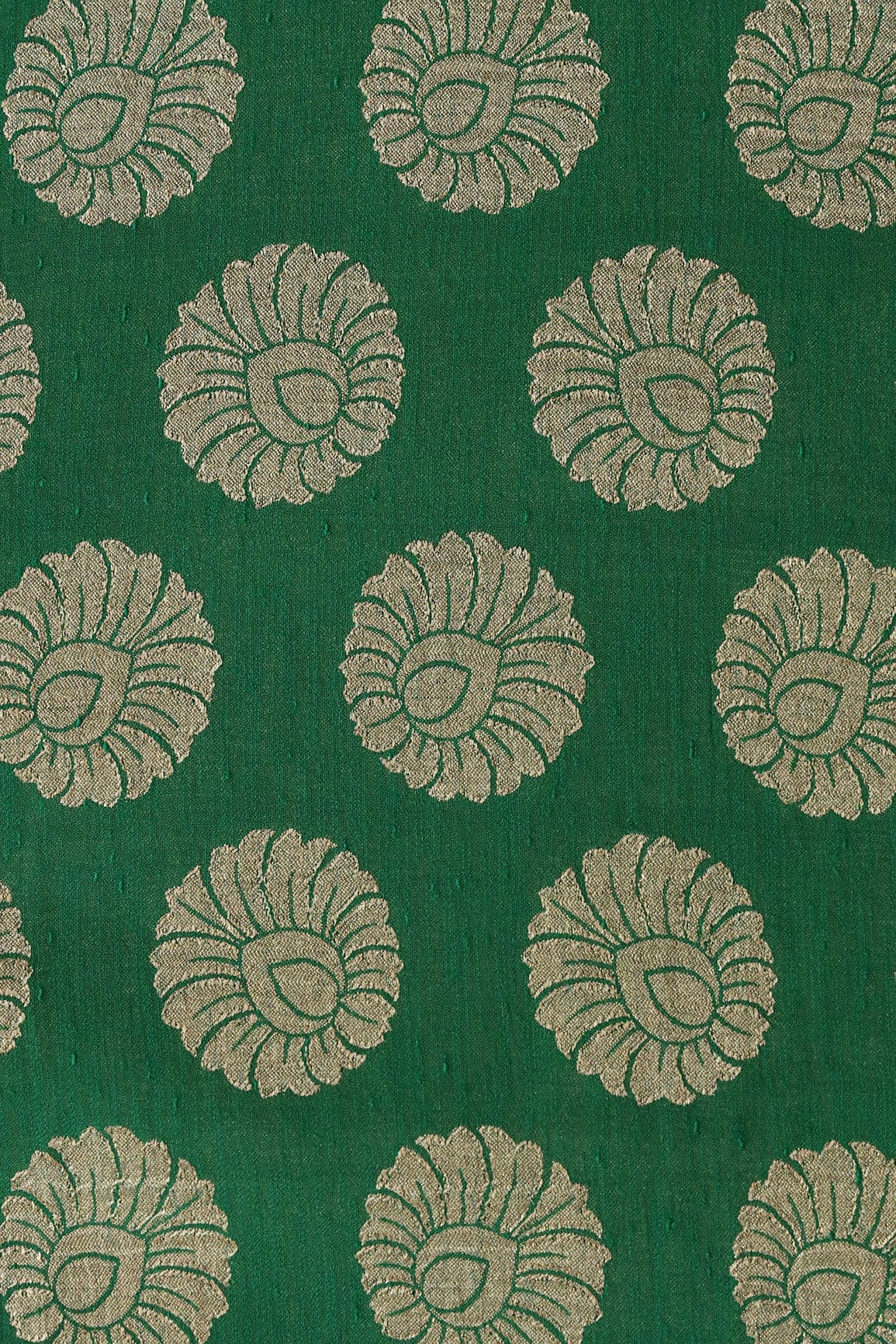 Green Ethnic Butta Pure Taspa Zari Banarasi Jacquard Fabric - doeraa