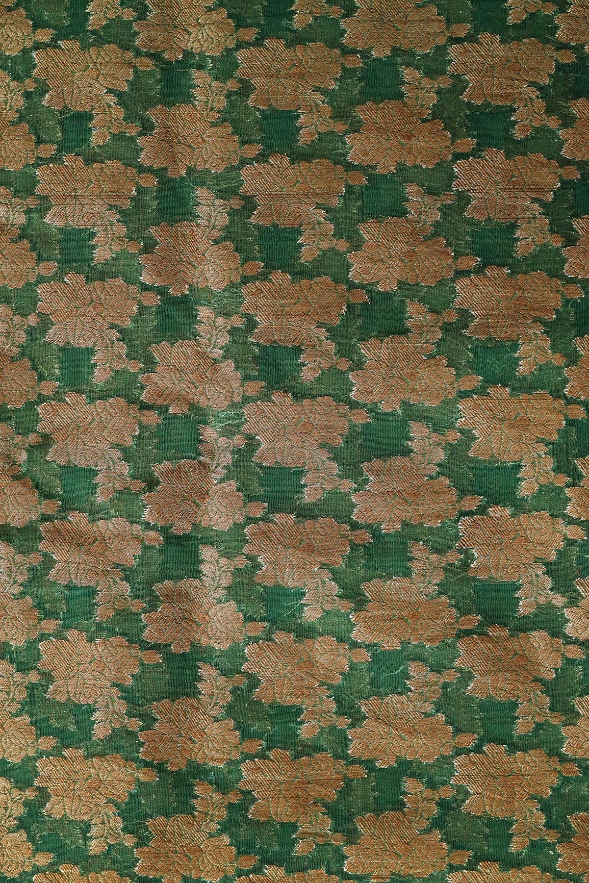 Green Floral Pure Net Gold Zari Banarasi Jacquard Fabric - doeraa