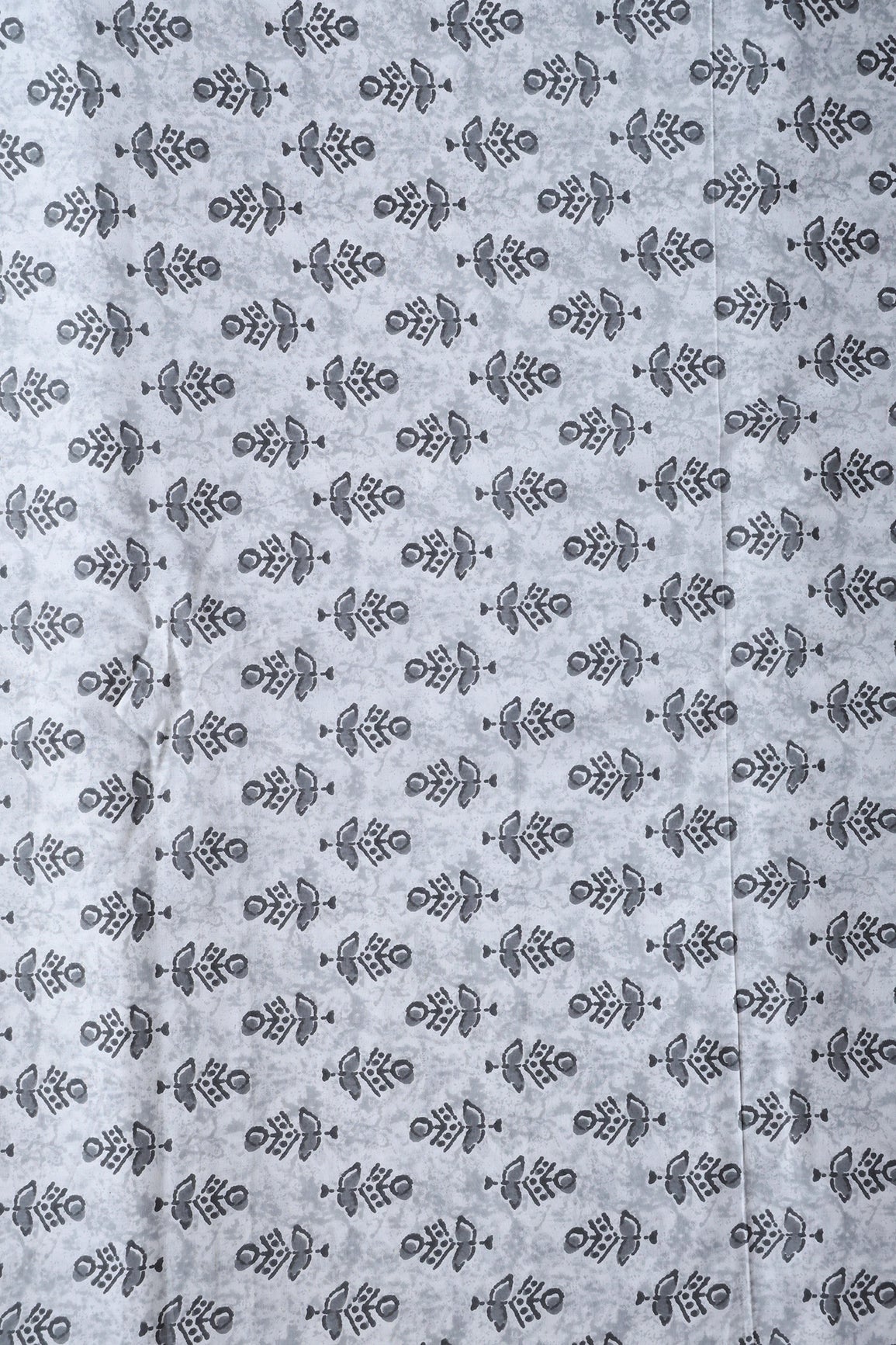 Grey And Off White Floral Print On Pure Cotton Fabric - doeraa