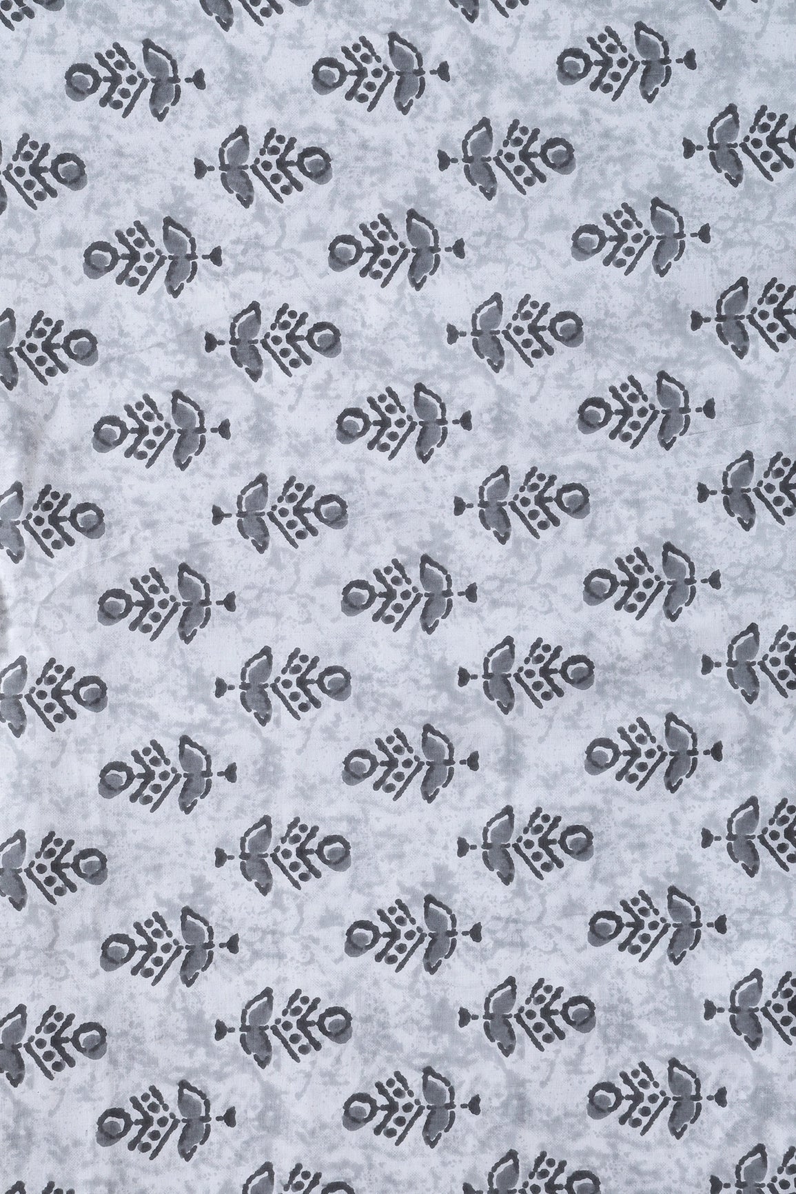 Grey And Off White Floral Print On Pure Cotton Fabric - doeraa