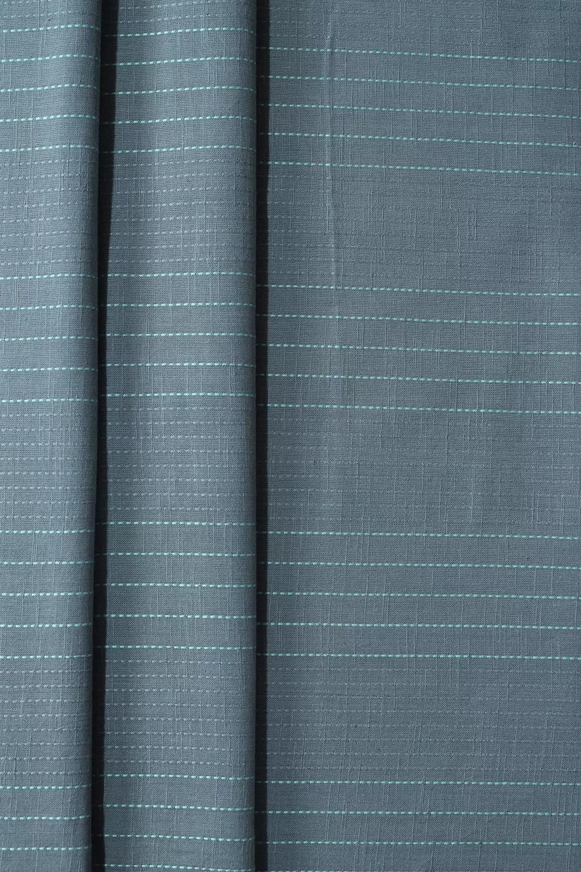 Grey And Teal Stripes Pattern On Handwoven Organic Cotton Fabric - doeraa