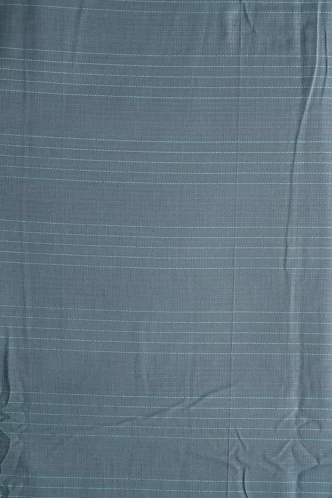 Grey And Teal Stripes Pattern On Handwoven Organic Cotton Fabric - doeraa