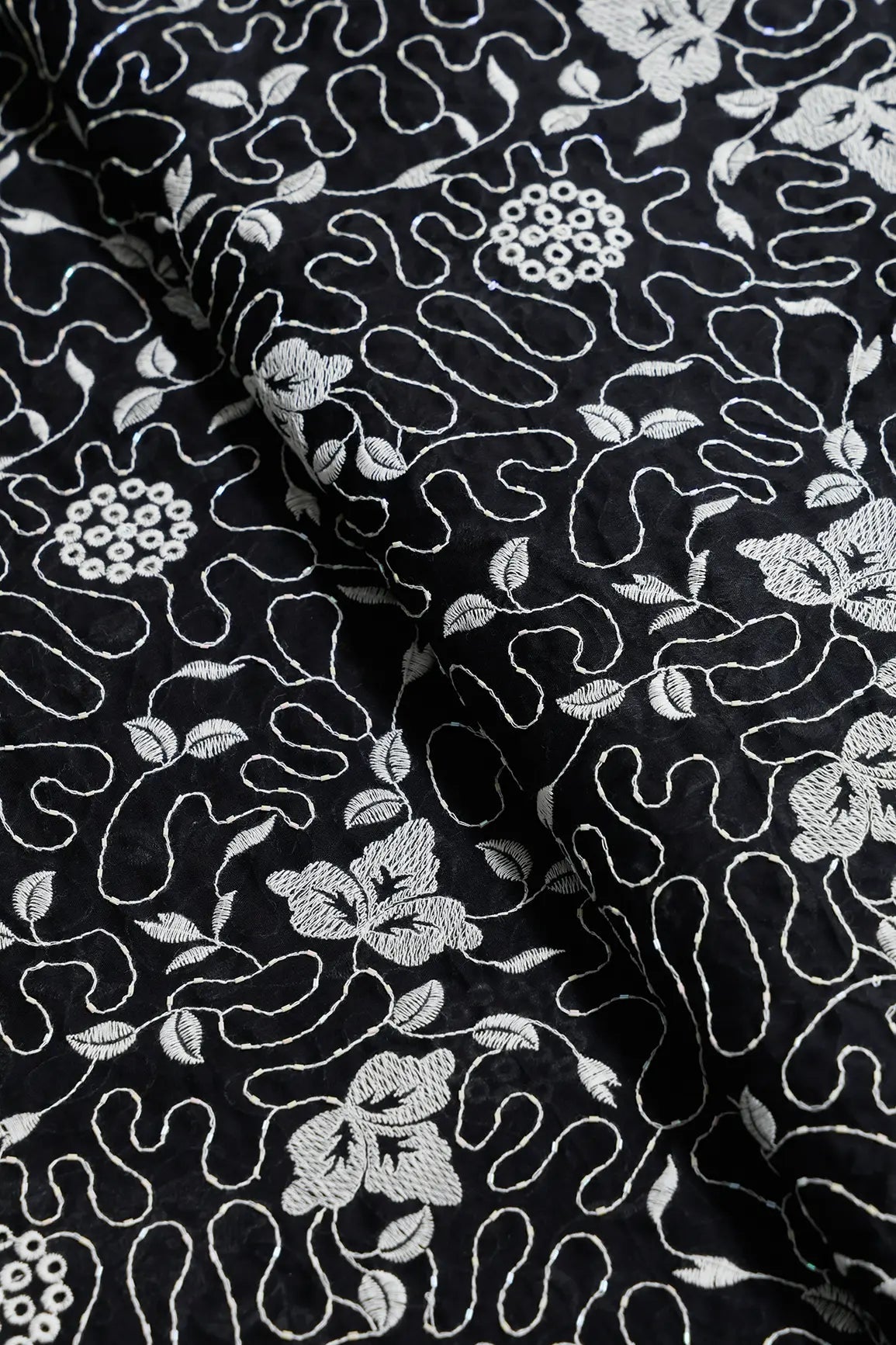 Heavy Boring Work With Beads Embroidery Design On Black Pure Mul Cotton Fabric - doeraa