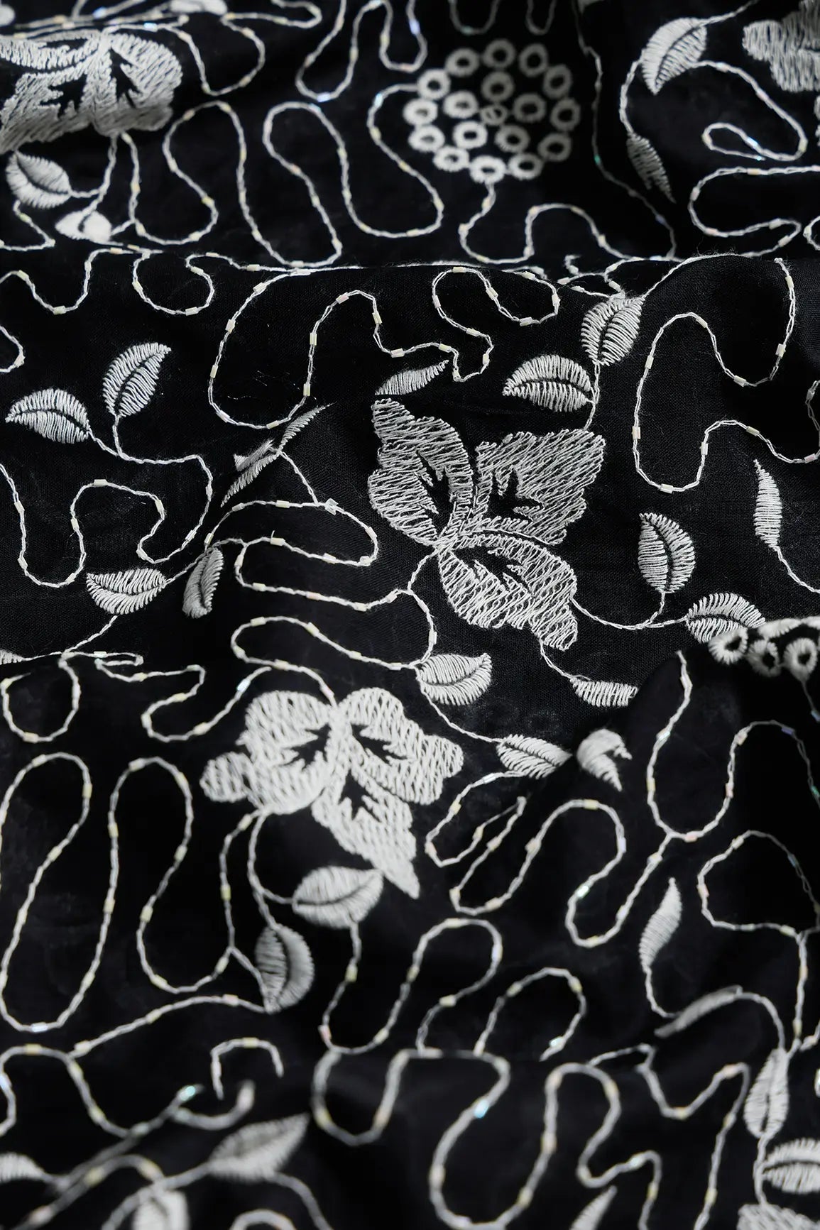 Heavy Boring Work With Beads Embroidery Design On Black Pure Mul Cotton Fabric - doeraa