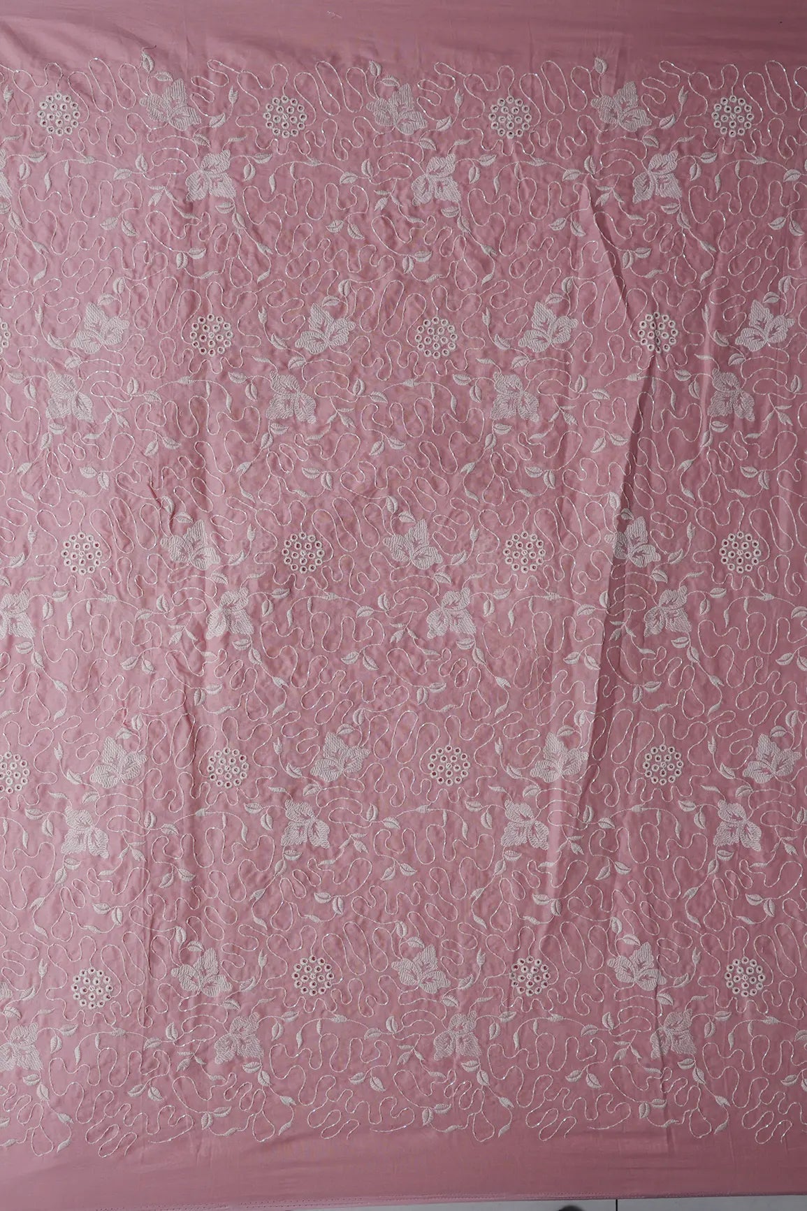 Heavy Boring Work With Beads Embroidery Design On Pastel Pink Pure Mul Cotton Fabric - doeraa