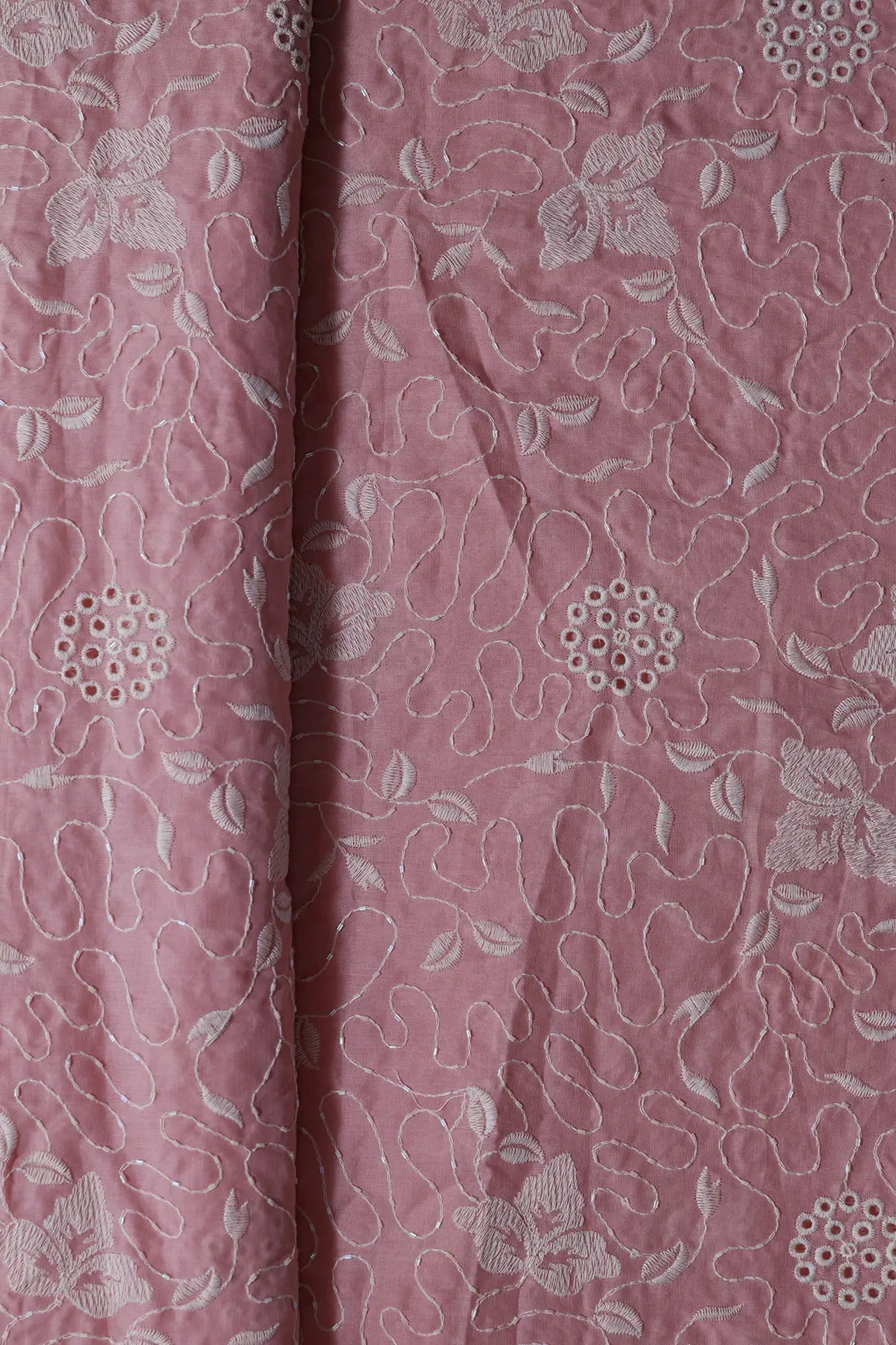 Heavy Boring Work With Beads Embroidery Design On Pastel Pink Pure Mul Cotton Fabric - doeraa