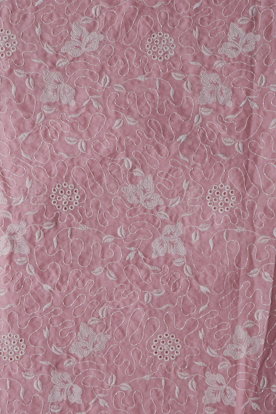 Heavy Boring Work With Beads Embroidery Design On Pastel Pink Pure Mul Cotton Fabric - doeraa