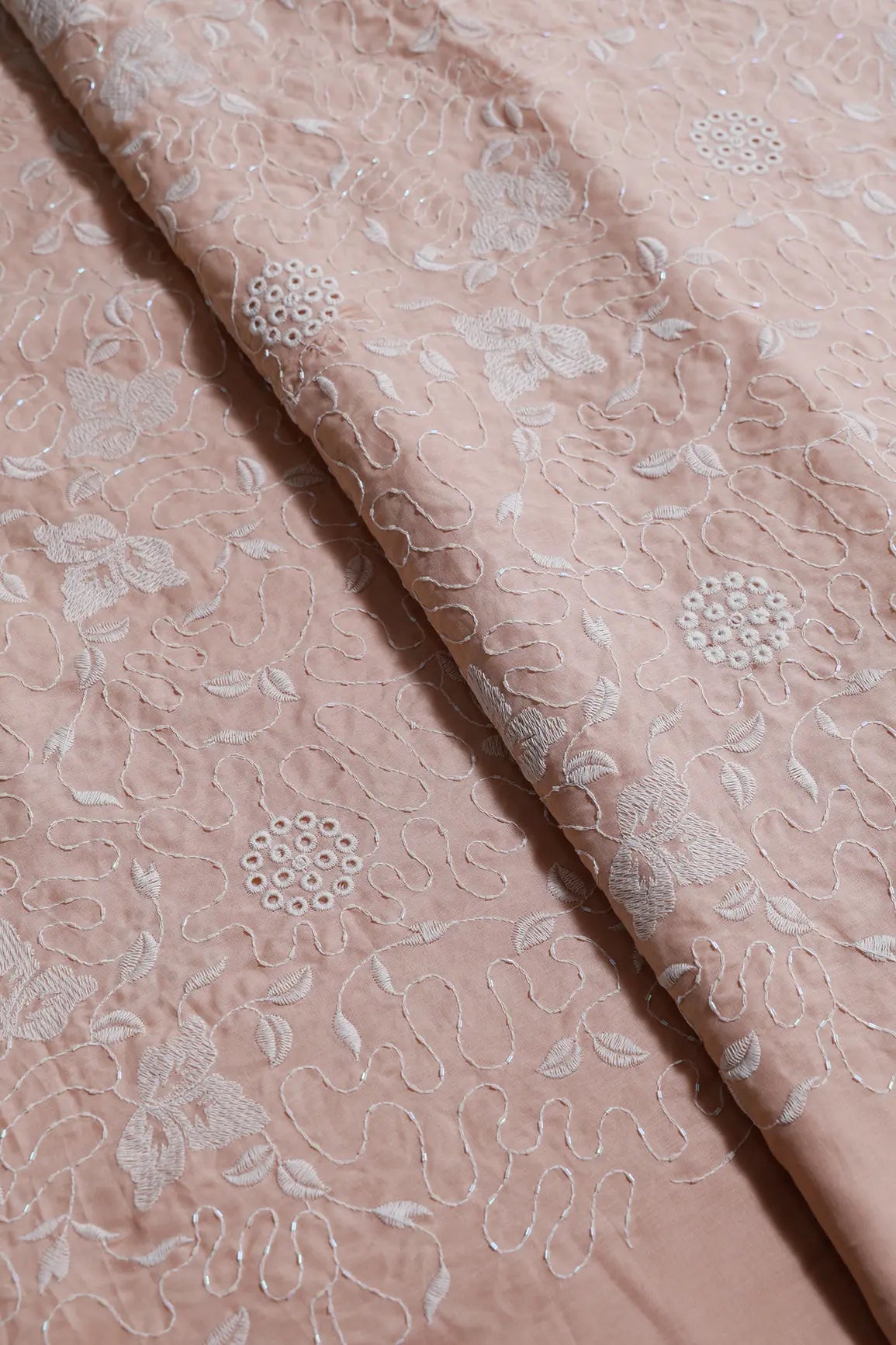 Heavy Boring Work With Beads Embroidery Design On Peach Pure Mul Cotton Fabric - doeraa
