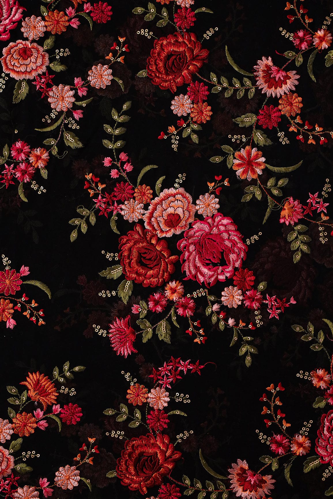 Heavy Kashmiri Work With Gold Sequins Embroidery On Black Georgette - doeraa
