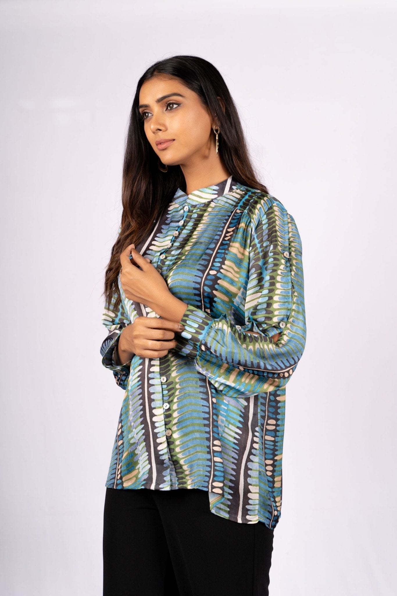 Iris Blue Satin Top - doeraa