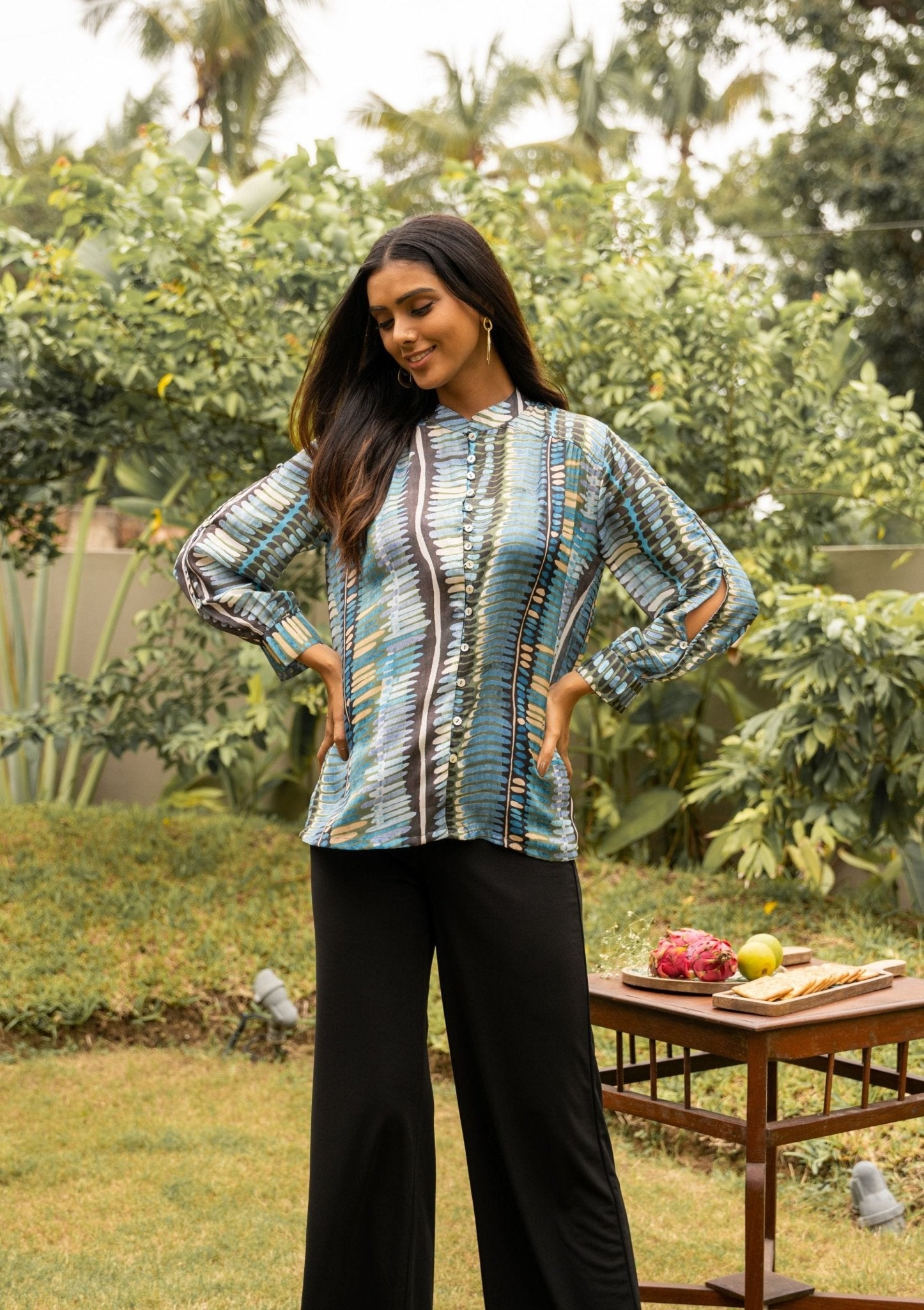 Iris Blue Satin Top - doeraa