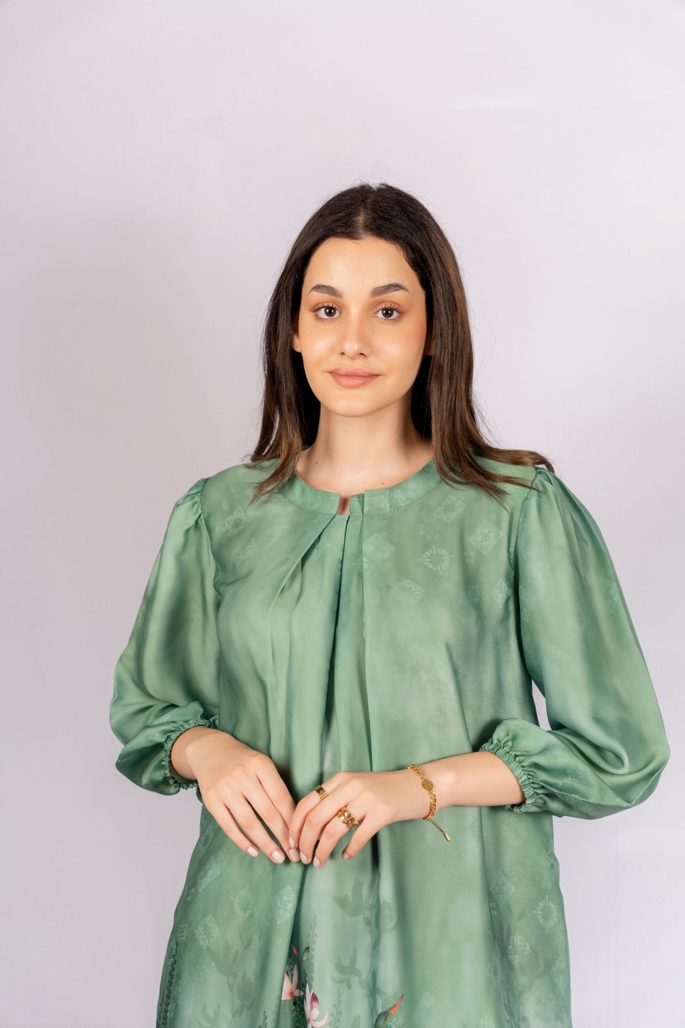 Jade Floral Green Satin Indian Co - ord Set - doeraa