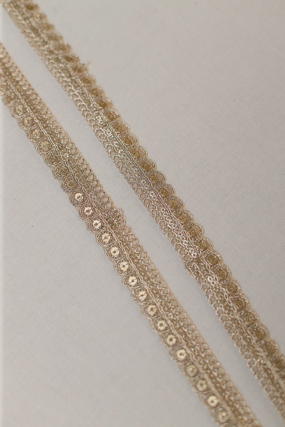 doeraa Laces Gold Zari With Gold Sequins Embroidered Scallop Lace (9 Meters)