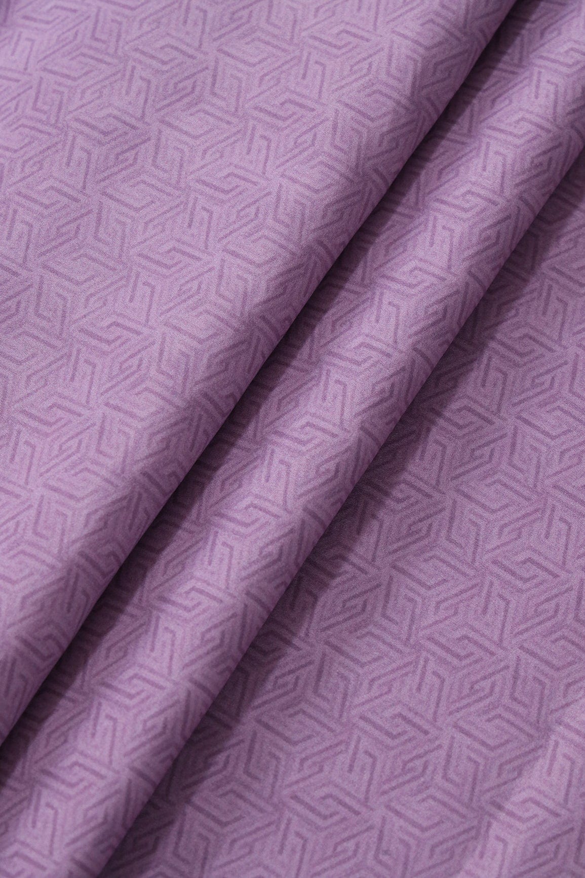 Lavender Geometric Pattern Digital Print On French Crepe Fabric - doeraa