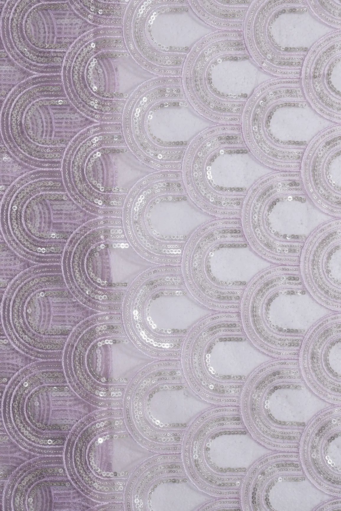 Lavender Thread With Silver Sequins Abstract Embroidery Work On Lavender Soft Net Fabric - doeraa