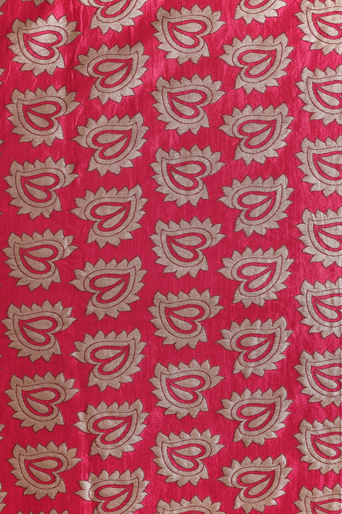 Leafy Fuchsia Double Cloth Jacquard Banarasi Fabric - doeraa