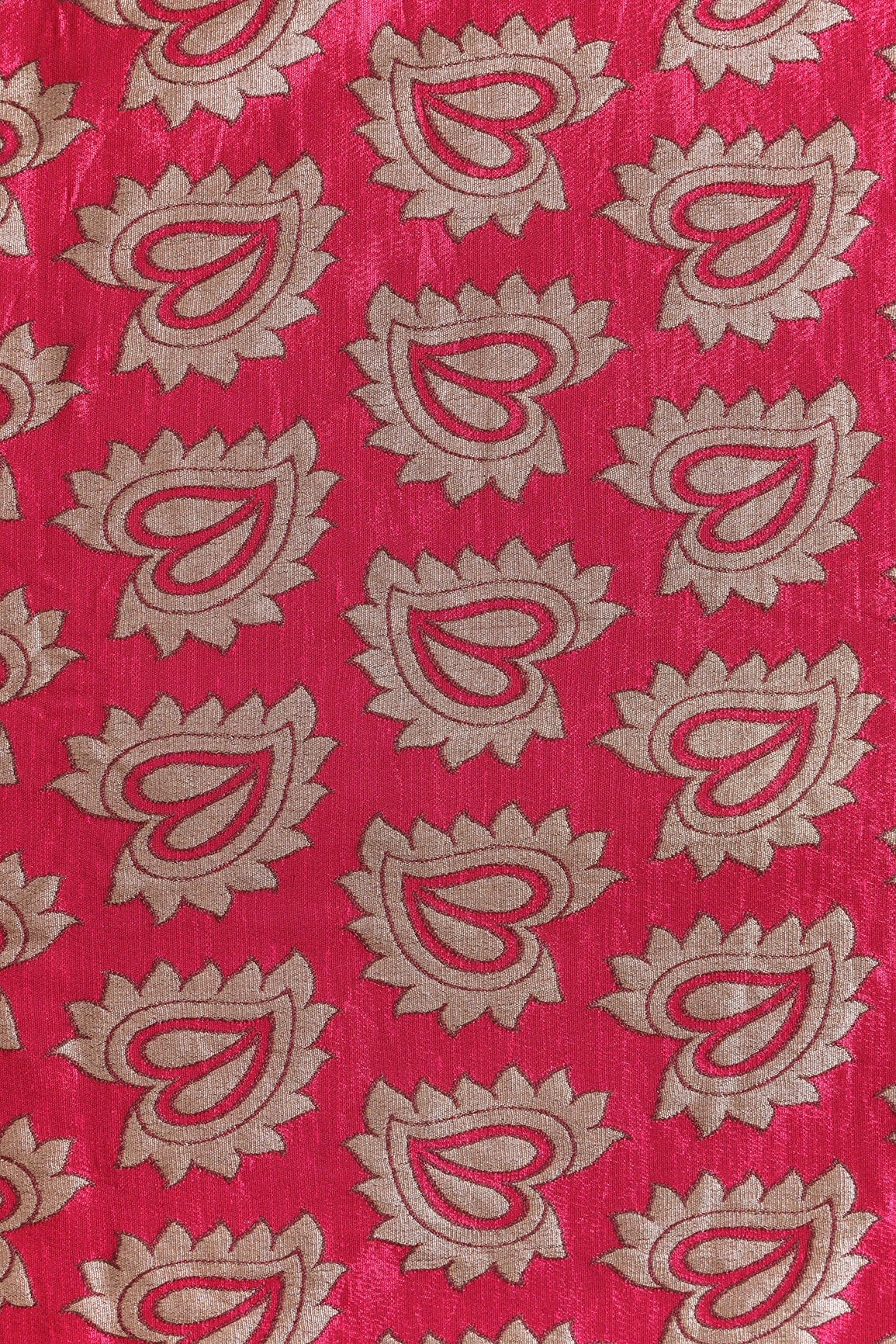 Leafy Fuchsia Double Cloth Jacquard Banarasi Fabric - doeraa