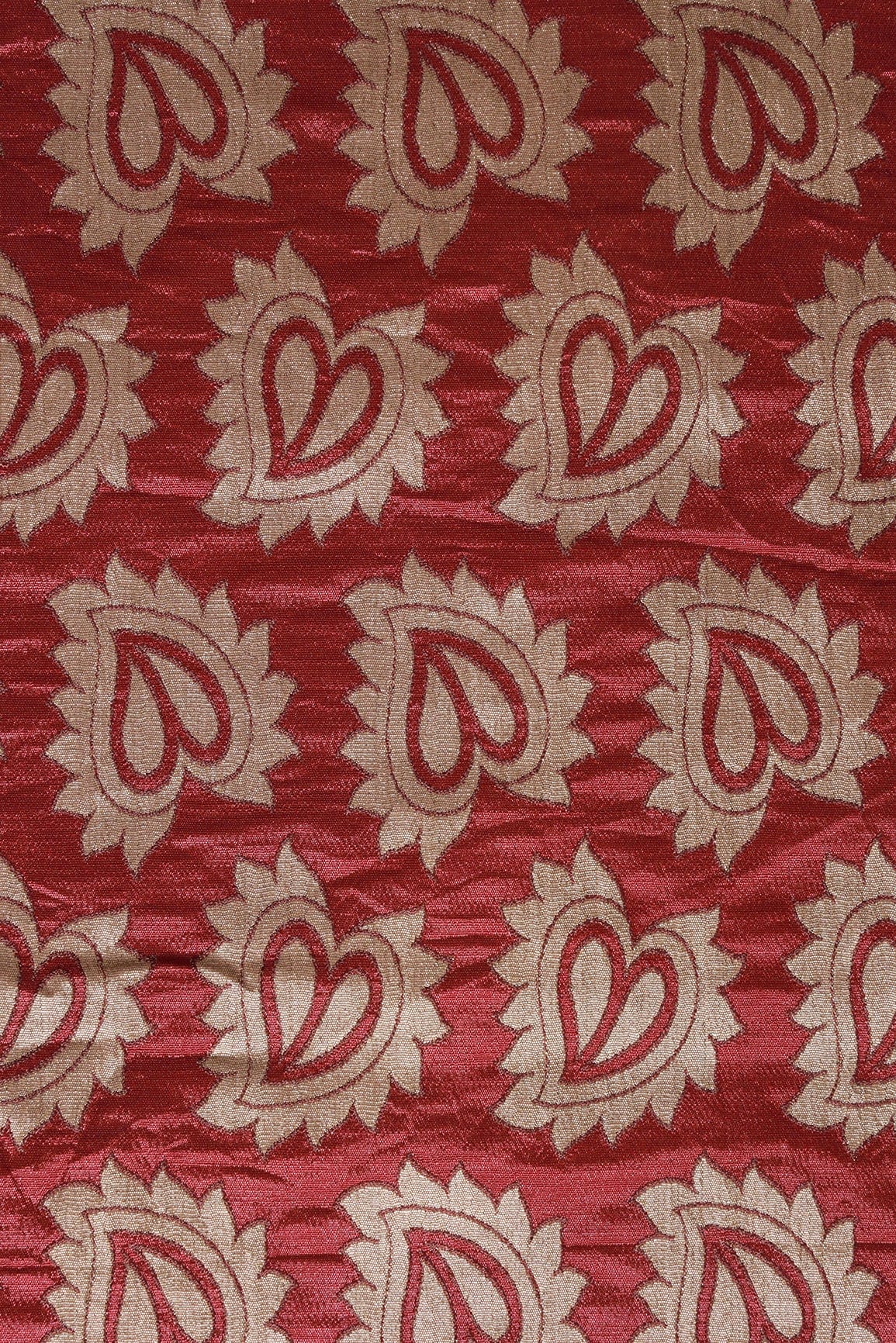 Leafy Maroon Double Cloth Jacquard Banarasi Fabric - doeraa