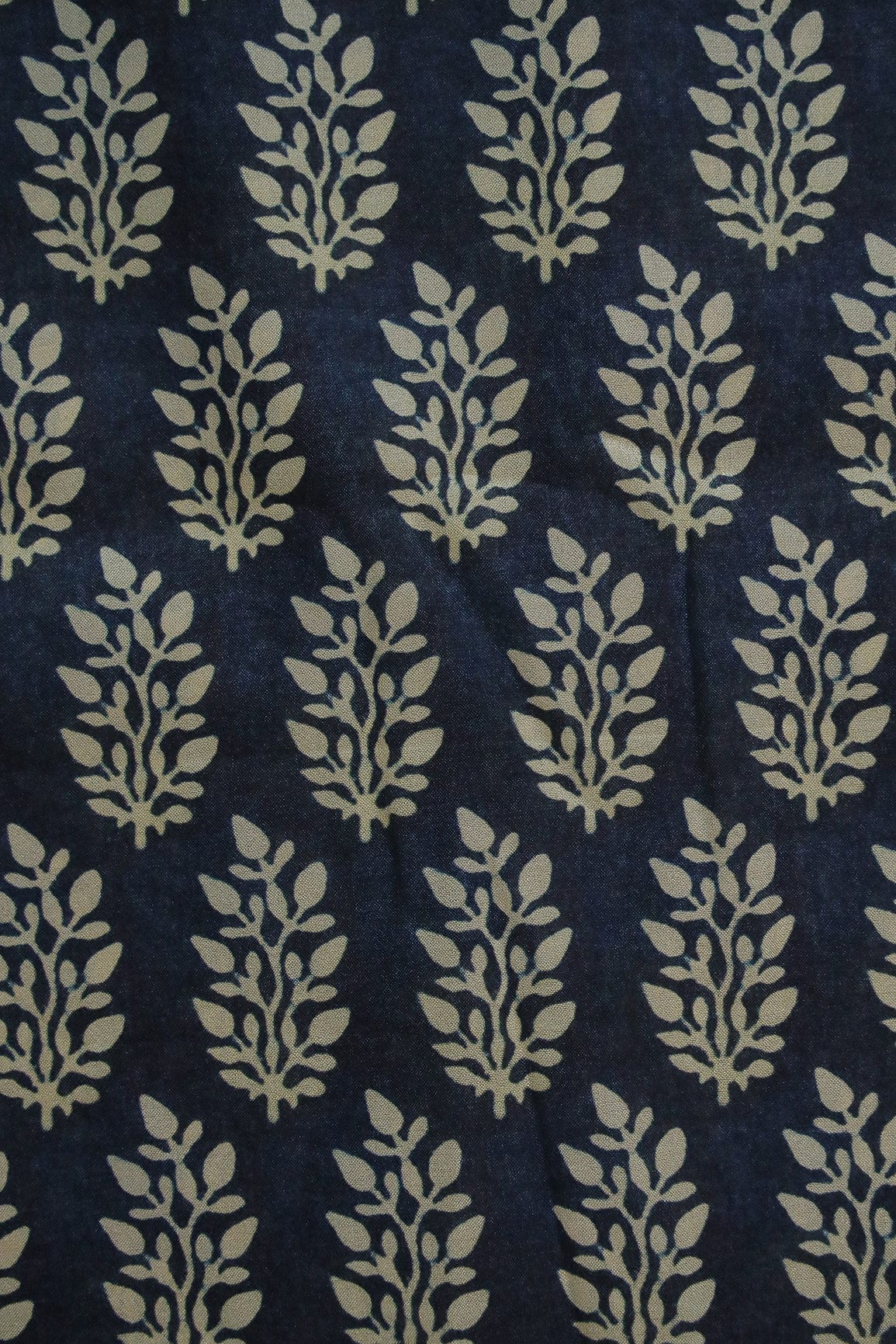 Leafy Motif Digital Print Design on Blue Tussar Silk Fabric - doeraa