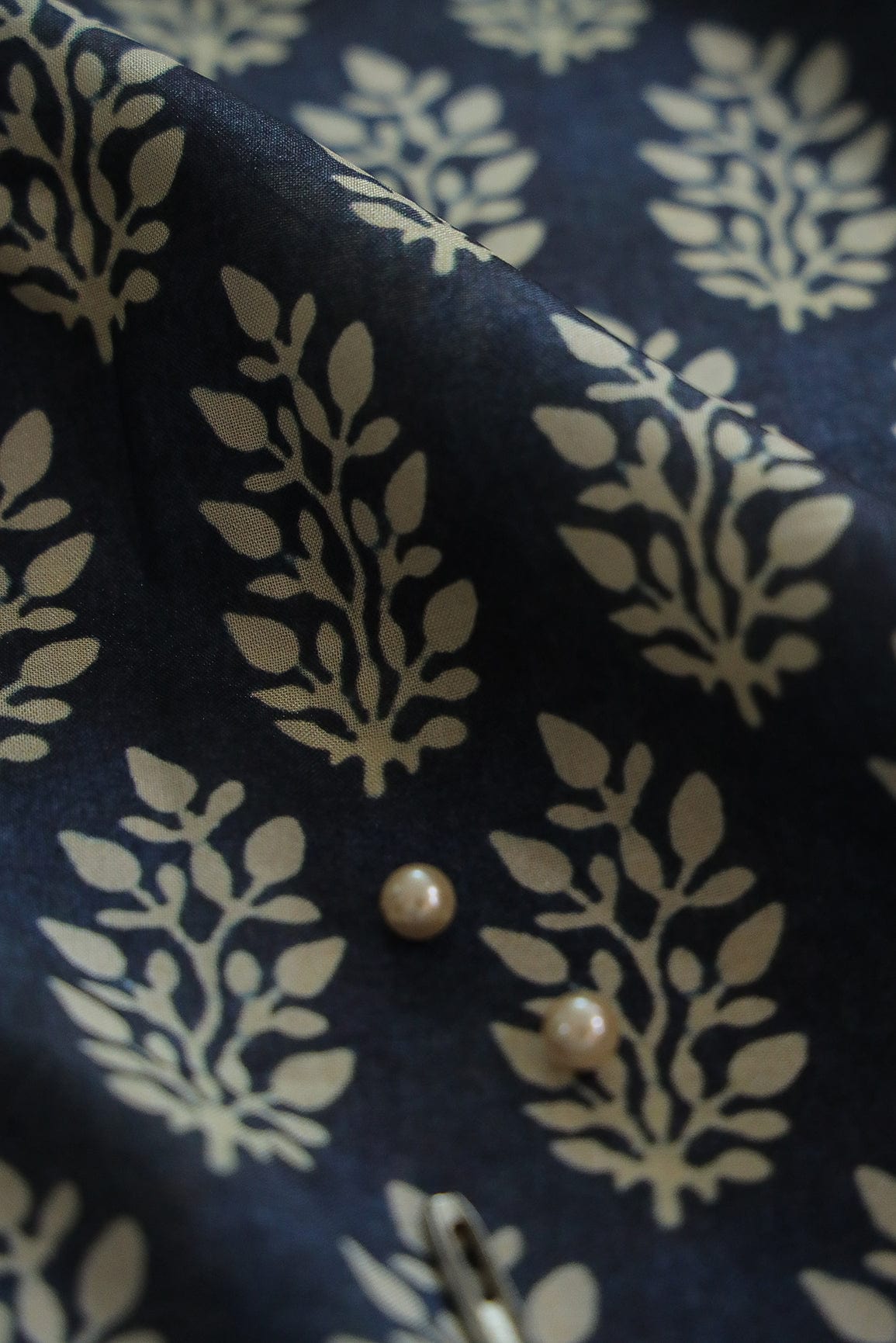 Leafy Motif Digital Print Design on Blue Tussar Silk Fabric - doeraa