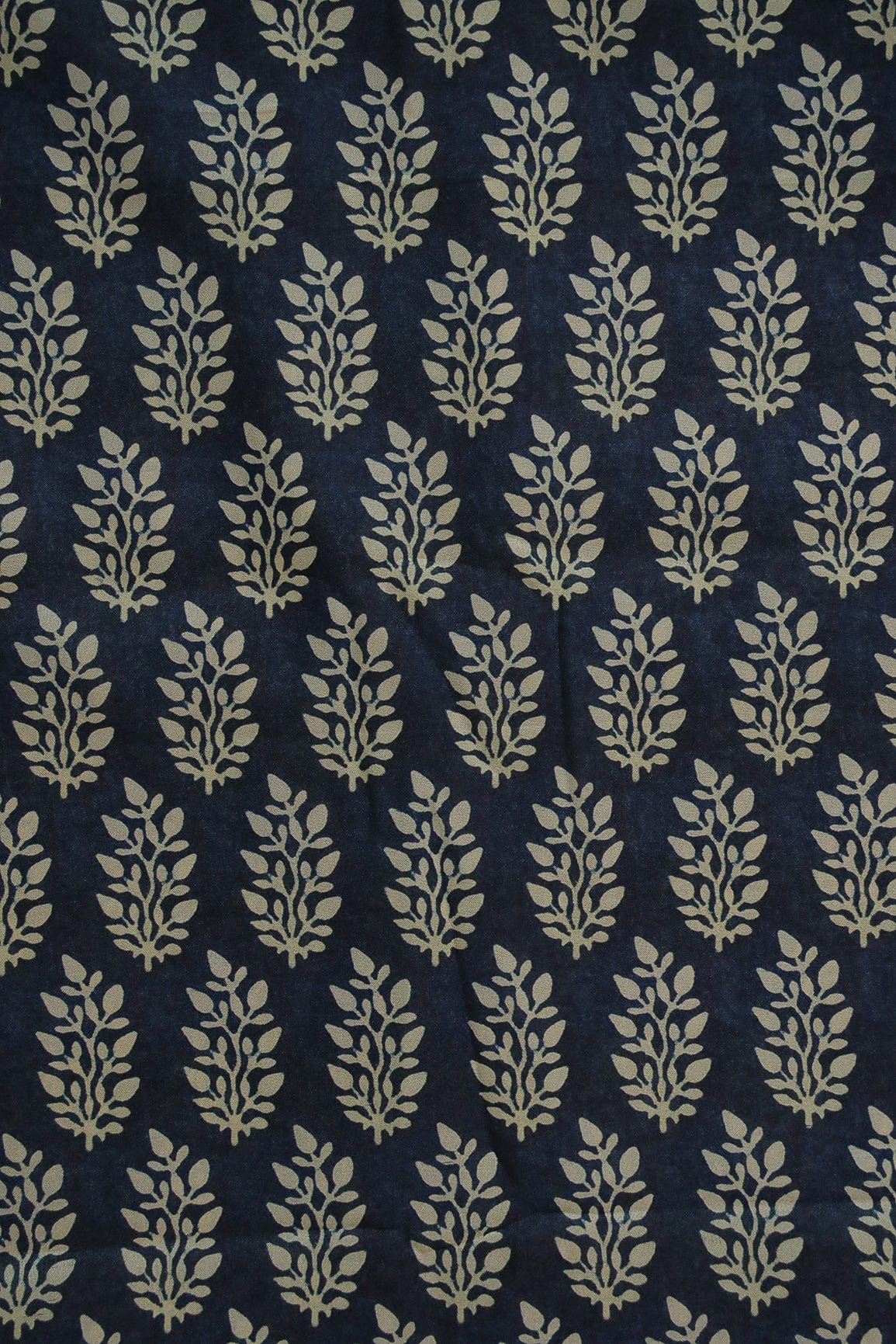 Leafy Motif Digital Print Design on Blue Tussar Silk Fabric - doeraa
