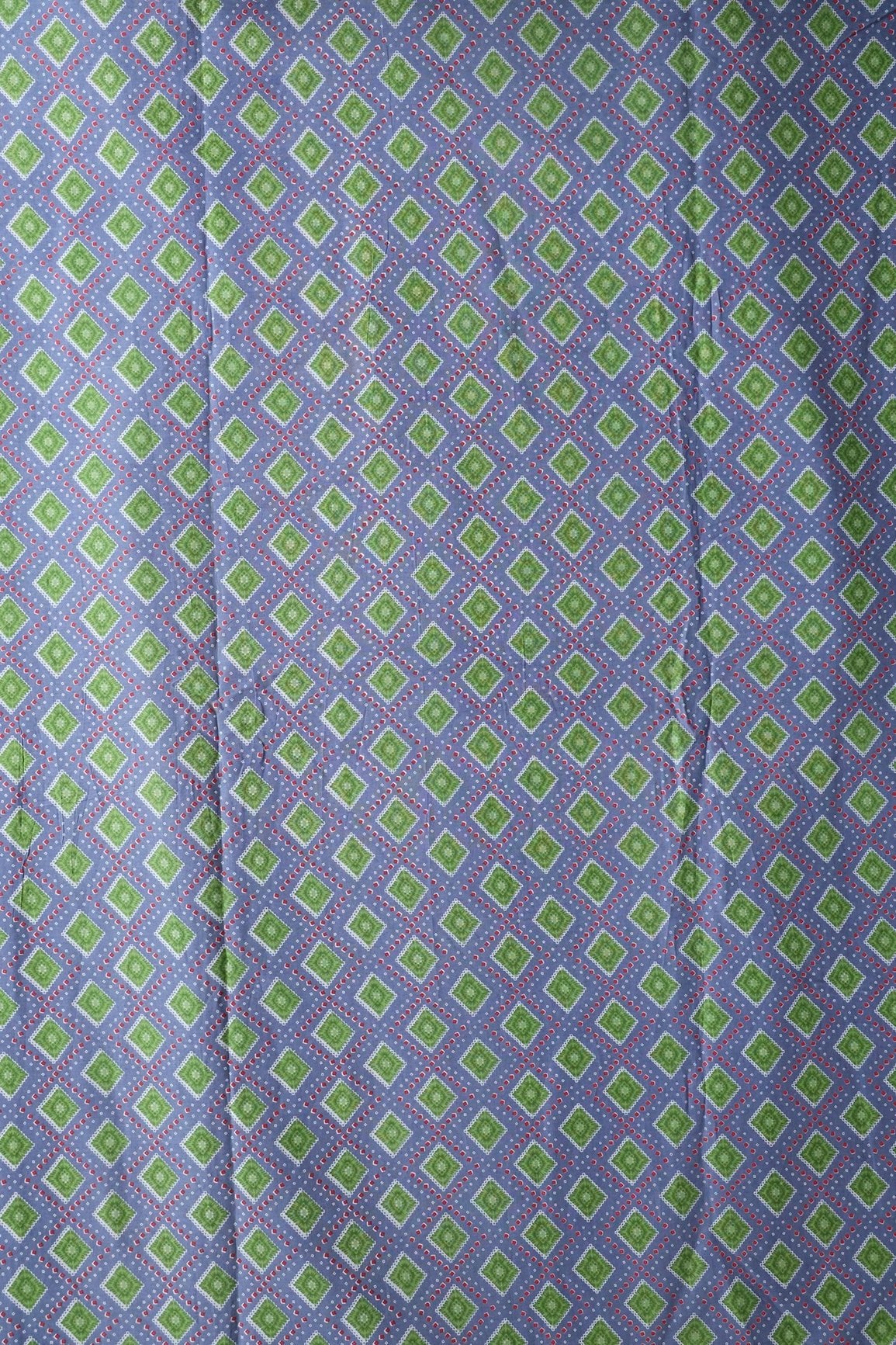 Light Blue And Green Bandhani Print On Pure Cotton Fabric - doeraa