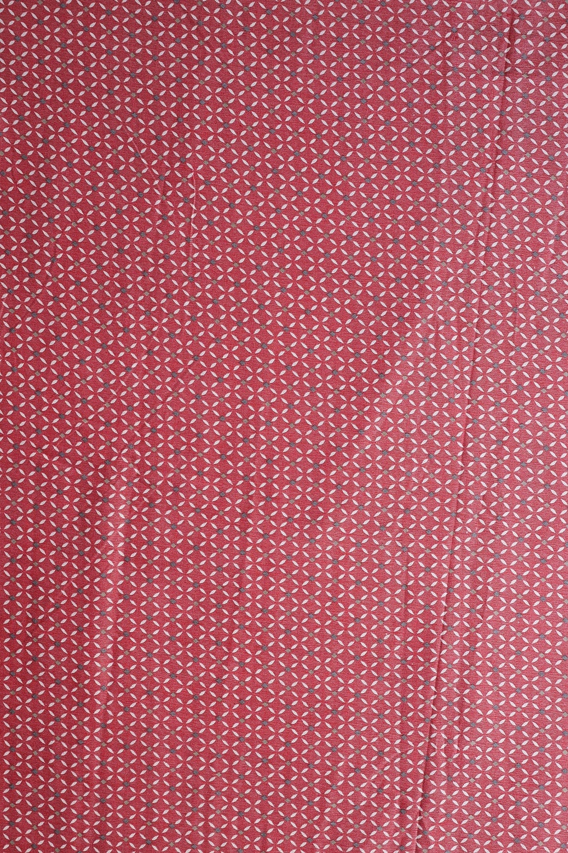 Light Maroon And White Geometric Pattern On Pure Rayon Fabric - doeraa
