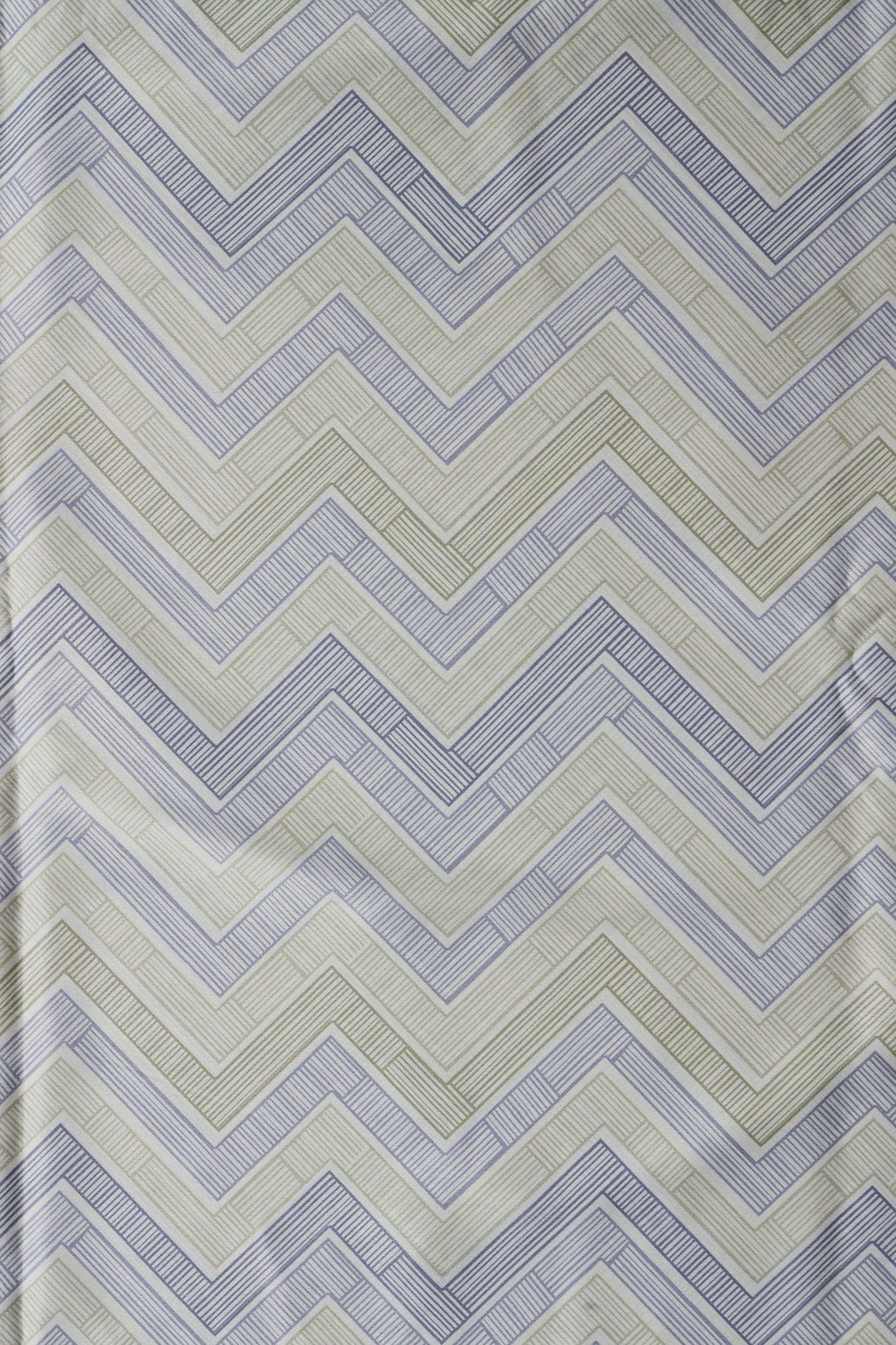 Light Olive And Slate Blue Chevron Pattern Digital Print On French Crepe Fabric - doeraa