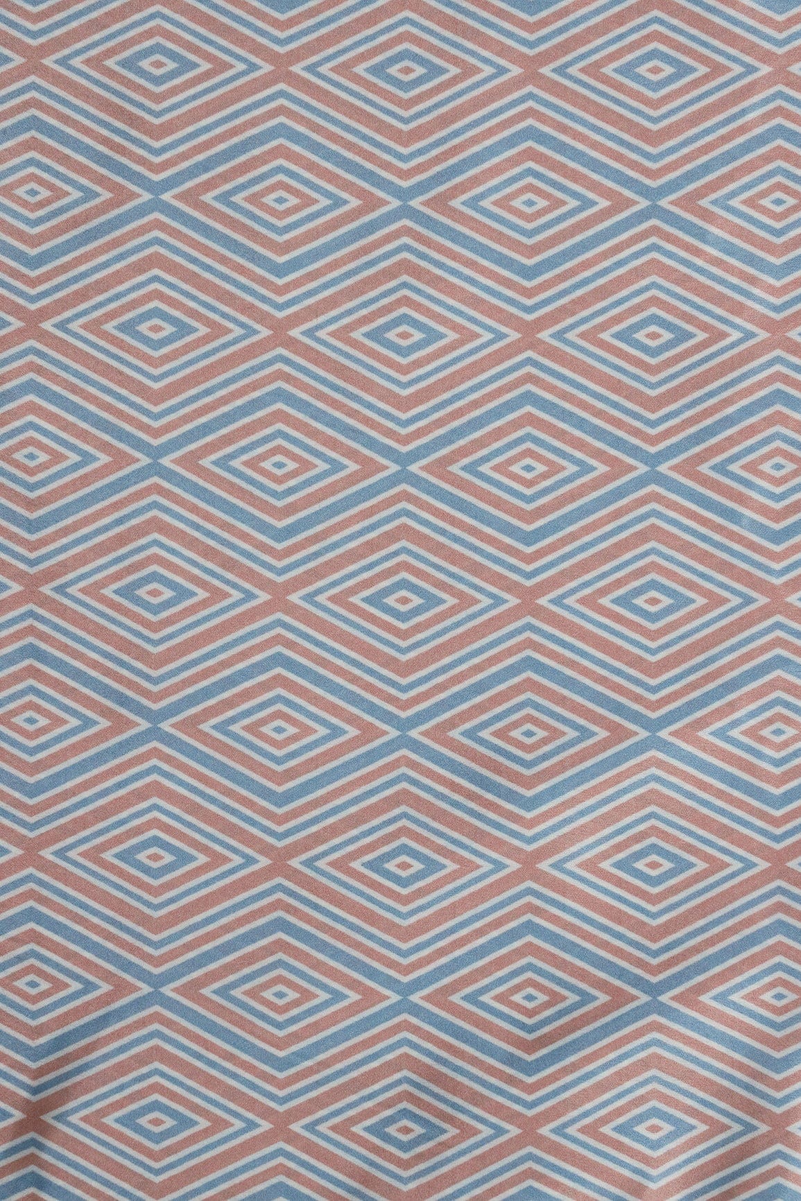 Light Peach And Pastel Blue Geometric Pattern Digital Print On French Crepe Fabric - doeraa