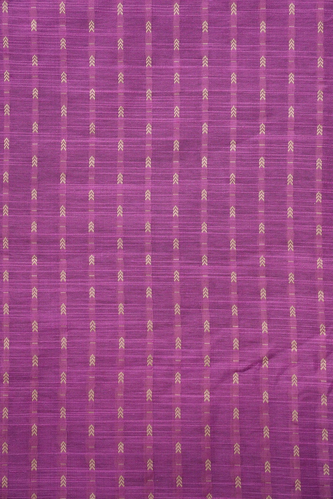 Lilac Purple And Beige Geometric Pattern Handwoven Two Tone Chanderi Silk Fabric - doeraa