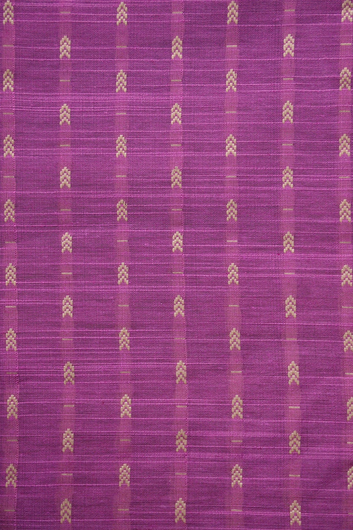 Lilac Purple And Beige Geometric Pattern Handwoven Two Tone Chanderi Silk Fabric - doeraa