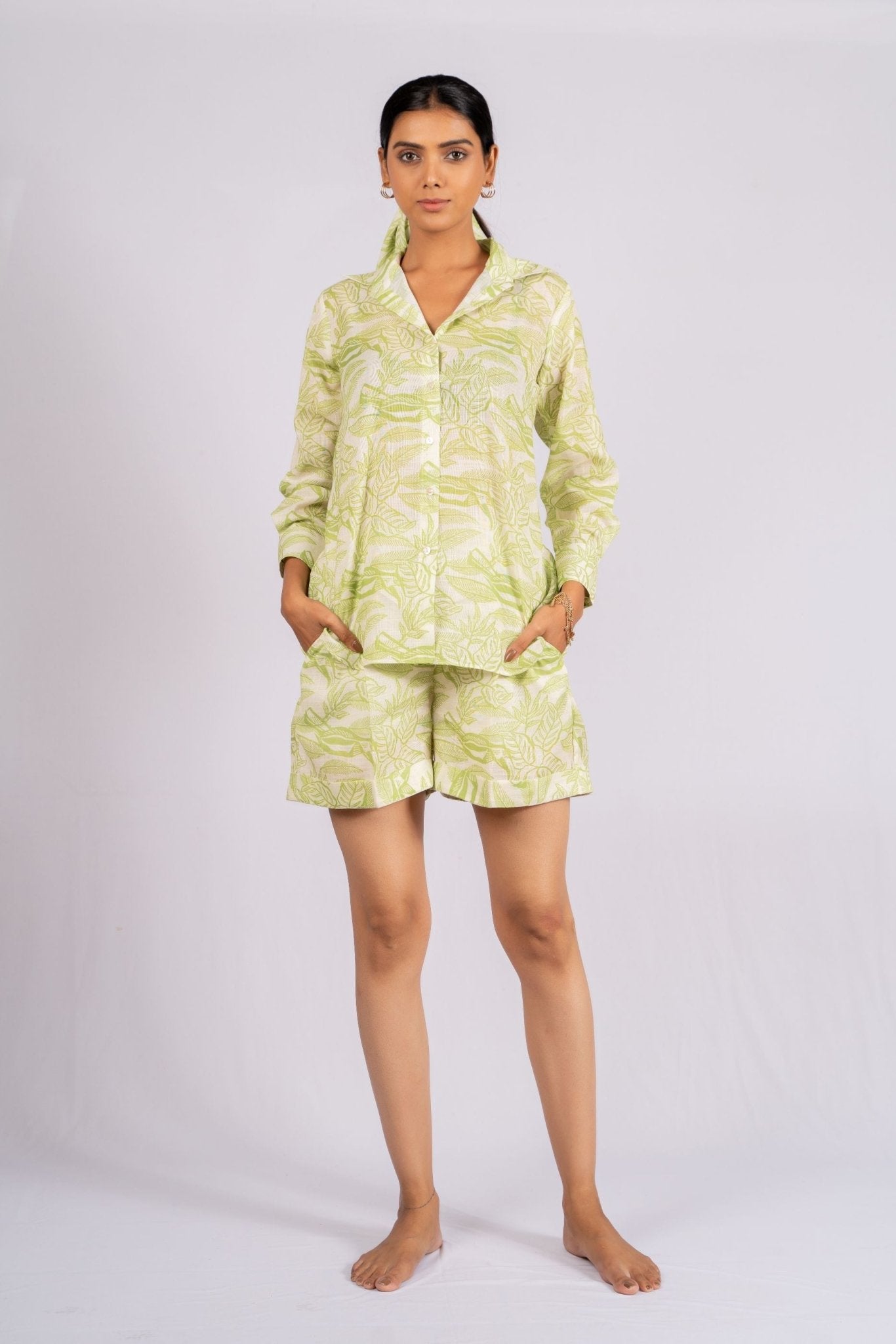 Luminae Lime Green Linen Co - ord Set - doeraa