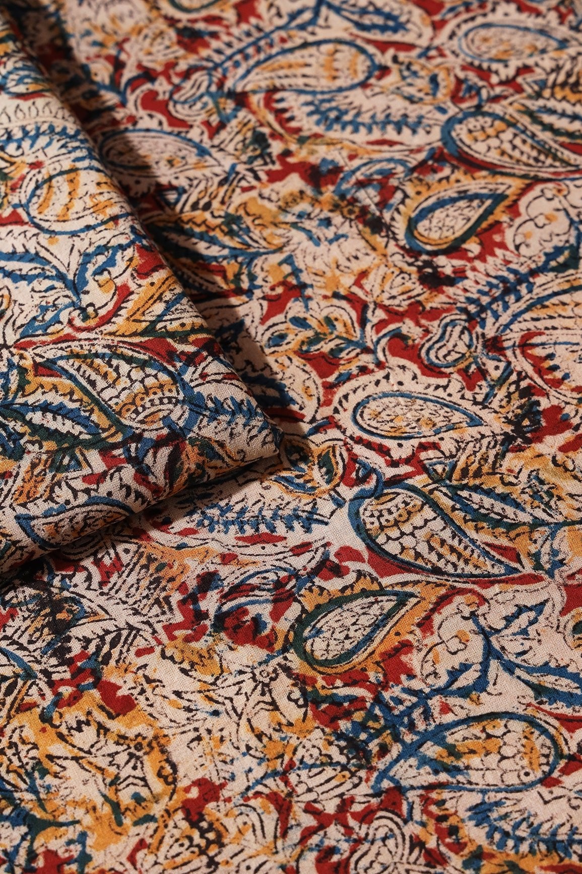 Maroon And Beige Floral Pattern Handblock Kalamkari Organic Cotton Fabric - doeraa