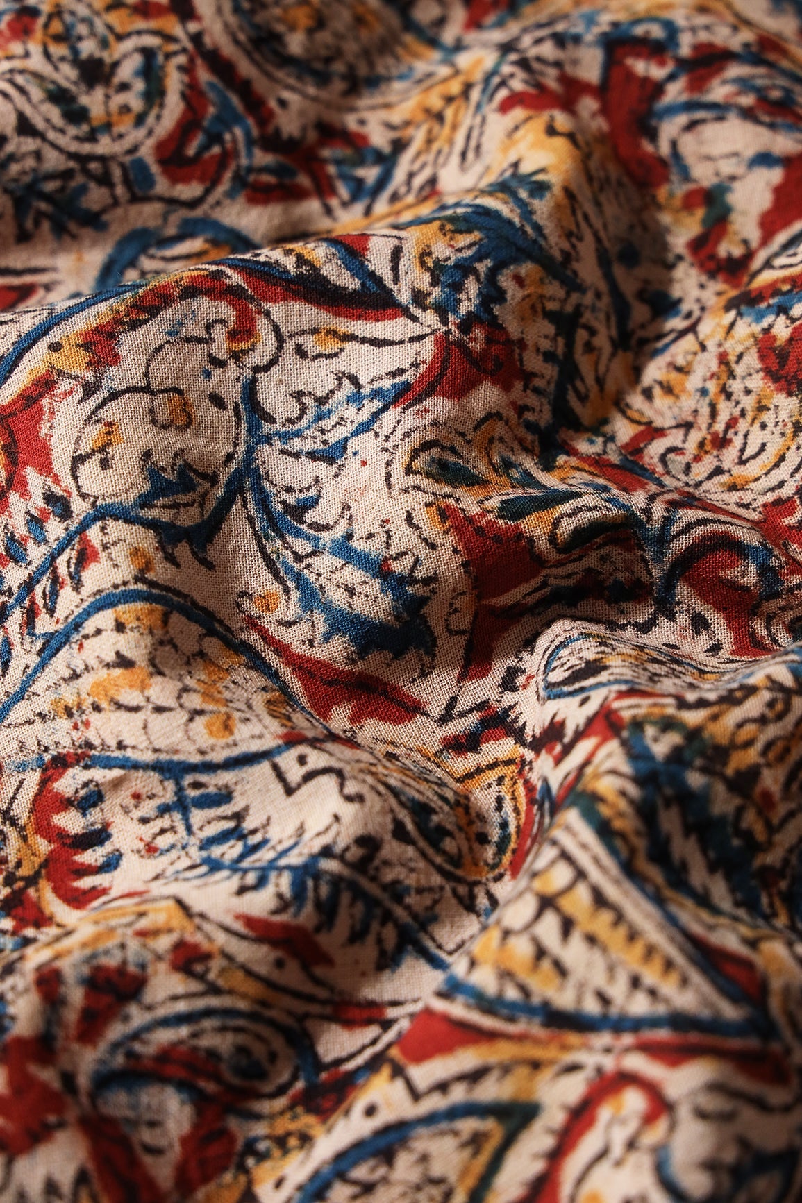 Maroon And Beige Floral Pattern Handblock Kalamkari Organic Cotton Fabric - doeraa