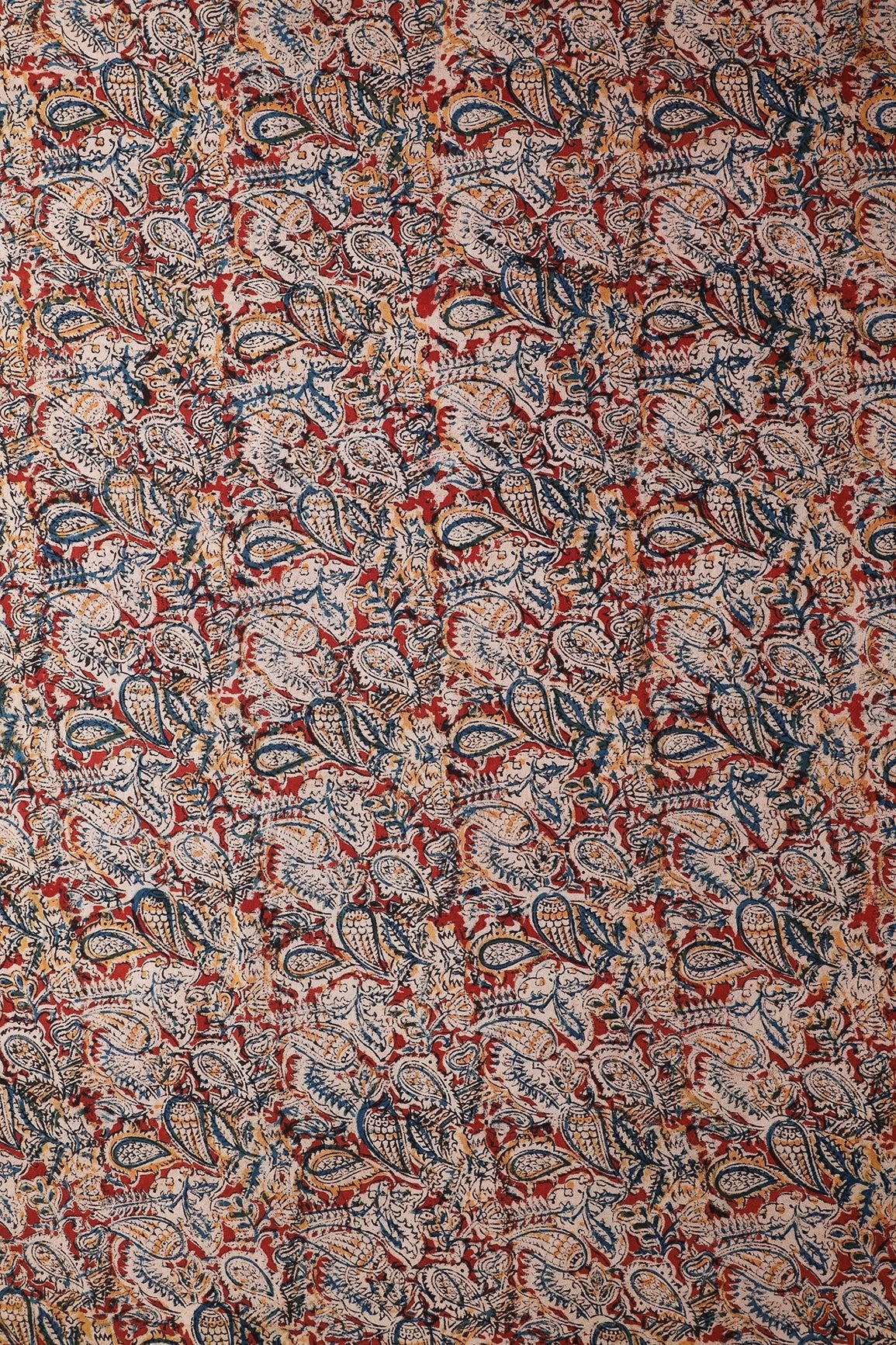 Maroon And Beige Floral Pattern Handblock Kalamkari Organic Cotton Fabric - doeraa