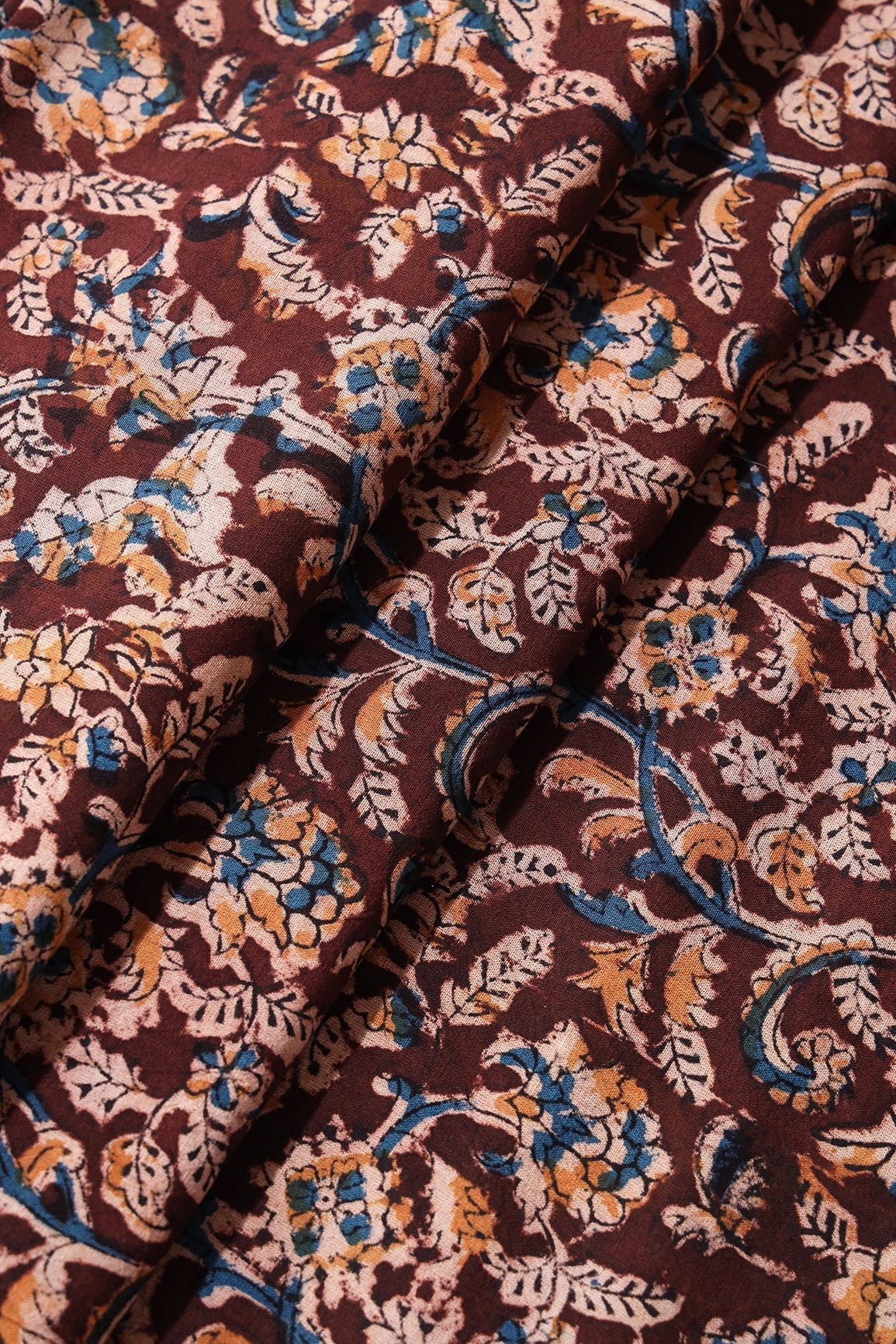 Maroon And Light Beige Paisley Pattern Handblock Kalamkari Organic Cotton Fabric - doeraa