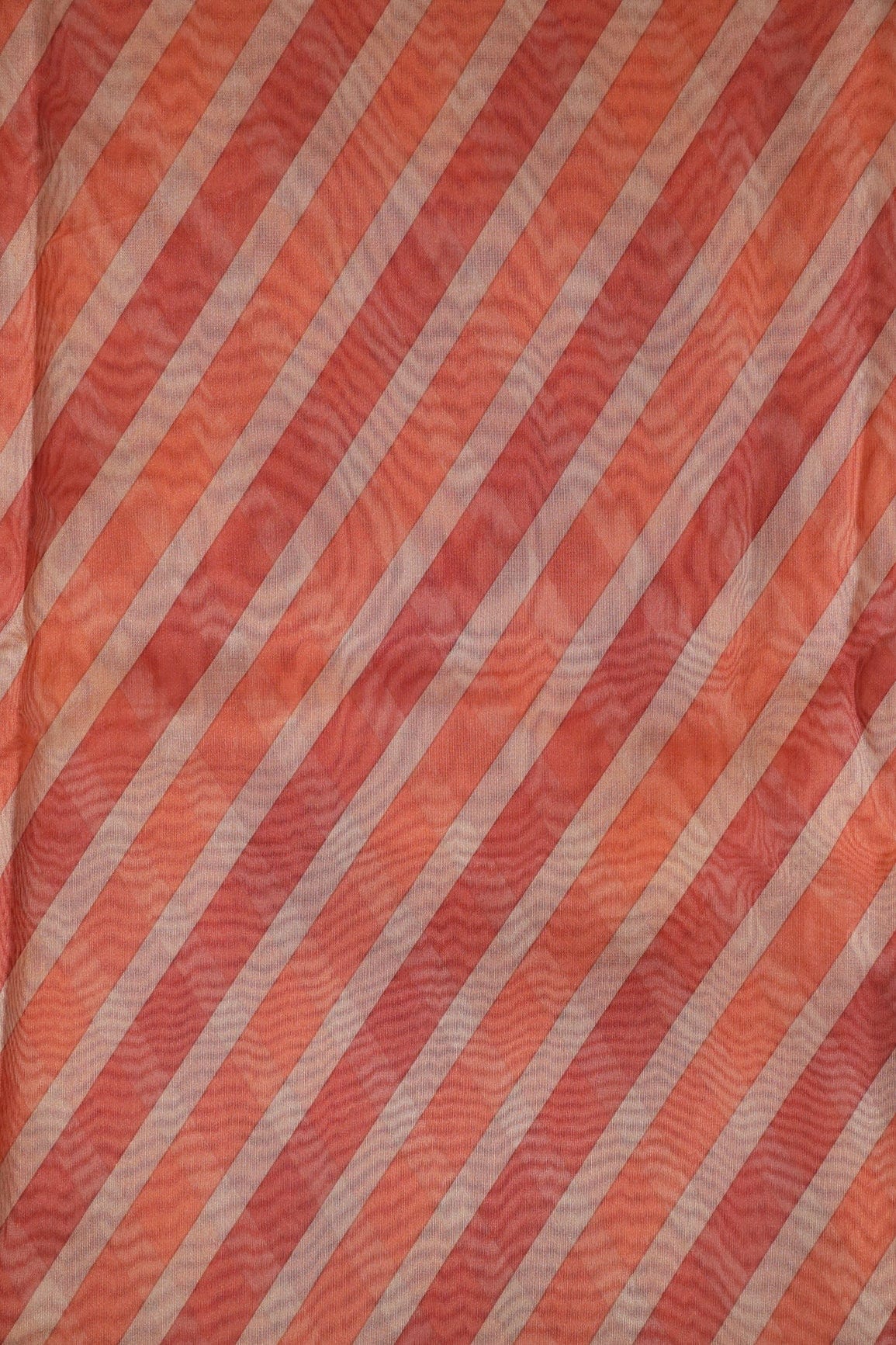 Maroon And Orange Stripes Digital Print On Organza Fabric - doeraa